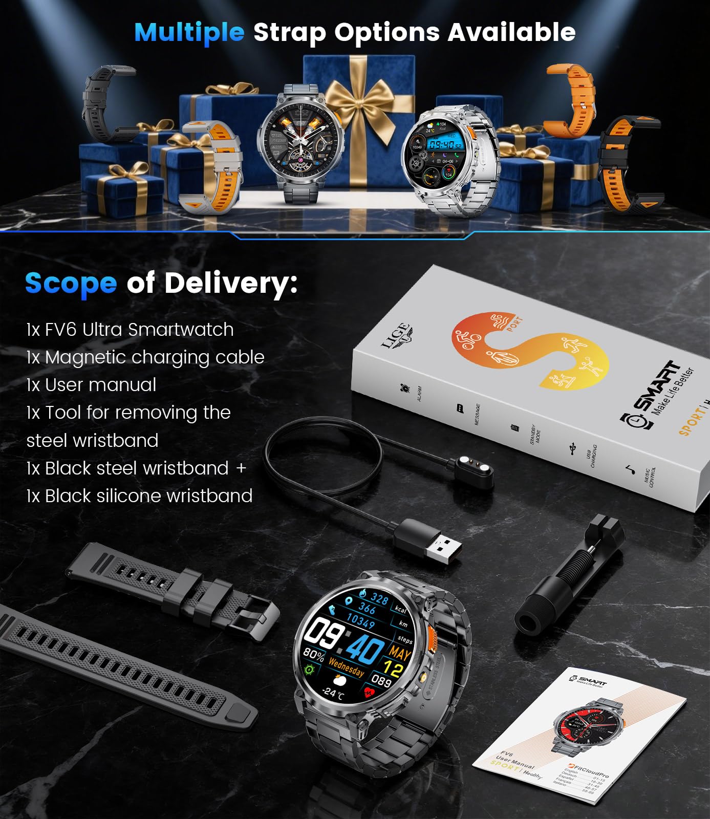 LIGE Smart Watches for Men with 730mAh Battery, 1.85" HD Smart Watch with Flashlight/Make/Answer Call/120+Sports Mode Fitness Tracker/Sleep Monitoring, iOS Android Waterproof Military SmartWatches
