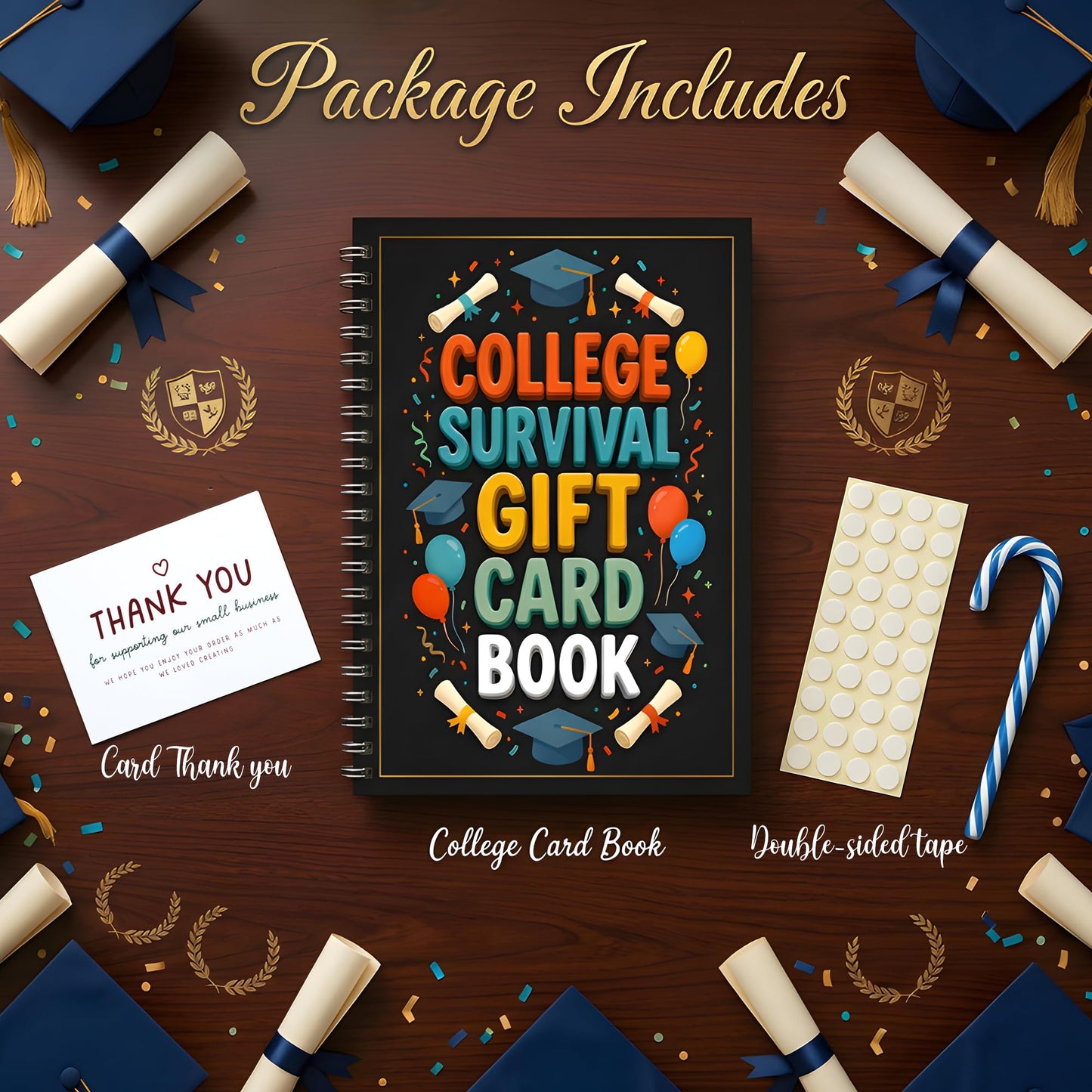 LINHARA College Survival Gift Card Book, 7 x 5 Inch 20 Pages Giftcard Booklet Holders, 2026 College Survival Kit Gift Card Book, High School Graduation Gifts for Students Him Her Boys Girls Women