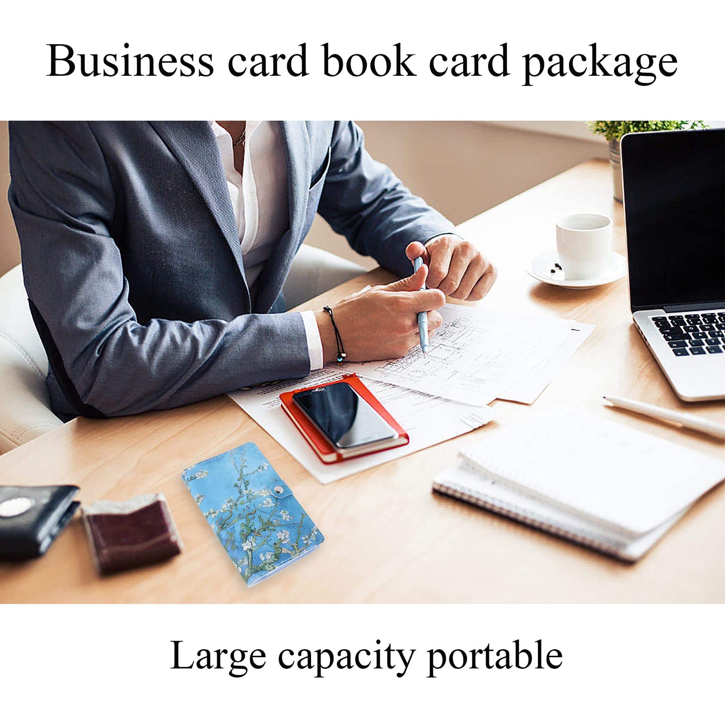 lizimandu Business Card Holder Book, Business Card Book Case PU Leather Organization Binder Name ID Card Holder for Men & Women, Up to 96 Cards Capacity(1-Peach Blossom)