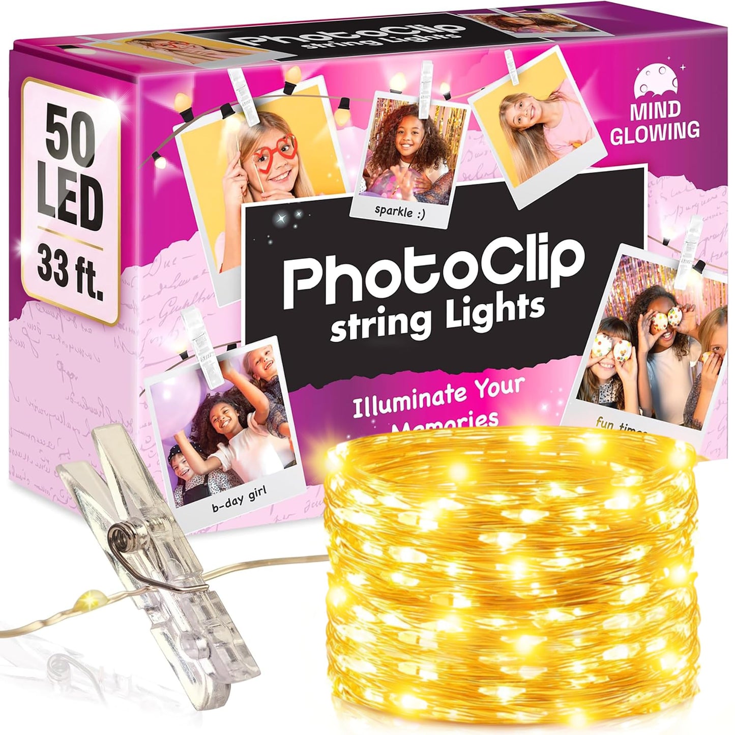 Mind-Glowing Photo Clips String Light - Warm White Fairy Lights with Clips for Hanging Pictures - Teen Girl Room Decor, Trendy Stuff - Birthday Gift for Any Year Old Tween Girls (50 LED, 16.4 ft)