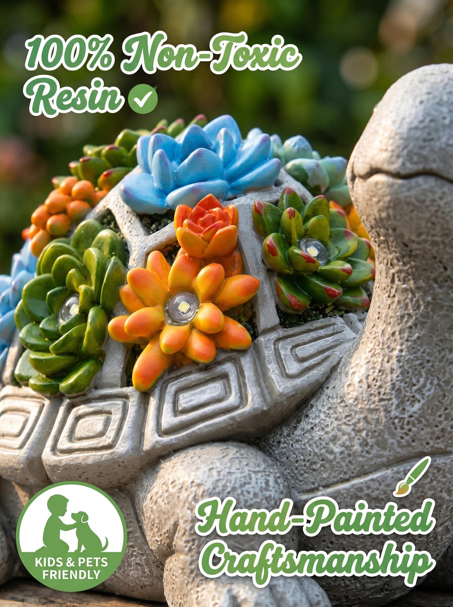 Nacome Solar Garden Outdoor Statues Turtle with Succulent and 7 LED Lights - Lawn Decor Statue for Patio, Balcony, Yard Ornament - Gifts for Mom Grandma Women