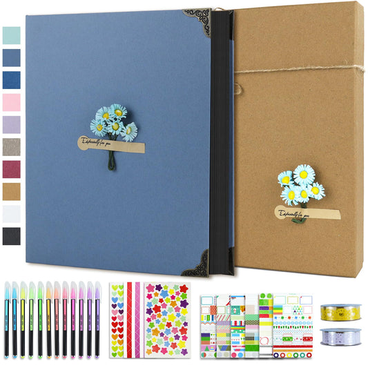 Vienrose DIY Scrapbook Photo Album Kit with Pens Tapes and Stickers 60 Pages Hardcover 8.5x11 Inches 3 Rings Removable Black Paper Scrapbooking for Lover Friends Kids Wedding Skyblue
