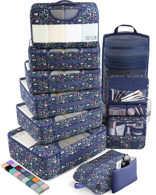 Veken 10 Set Packing Cubes for Travel Essential, Suitcase Organizer Bags in 4 Sizes, Carry-On Luggage Accessories with Large Laundry & Hanging Toiletry Bag, Must-Have for Airplane, Road Trip & Camping