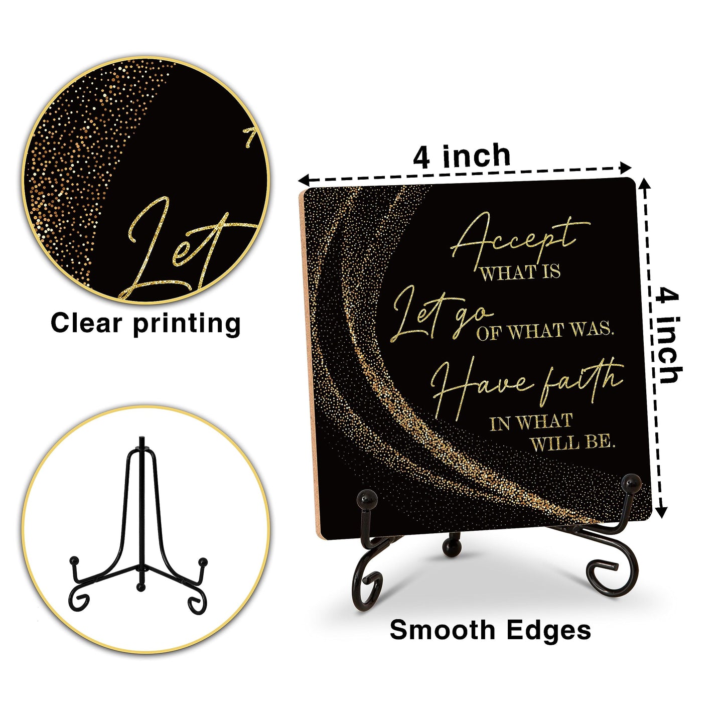 Inspirational Quotes Wood Plaque with Stand - Idea Gifts for Women Men - Black Gold Wooden Decor for Home Office Living Room Shelf Table Decoration (10)