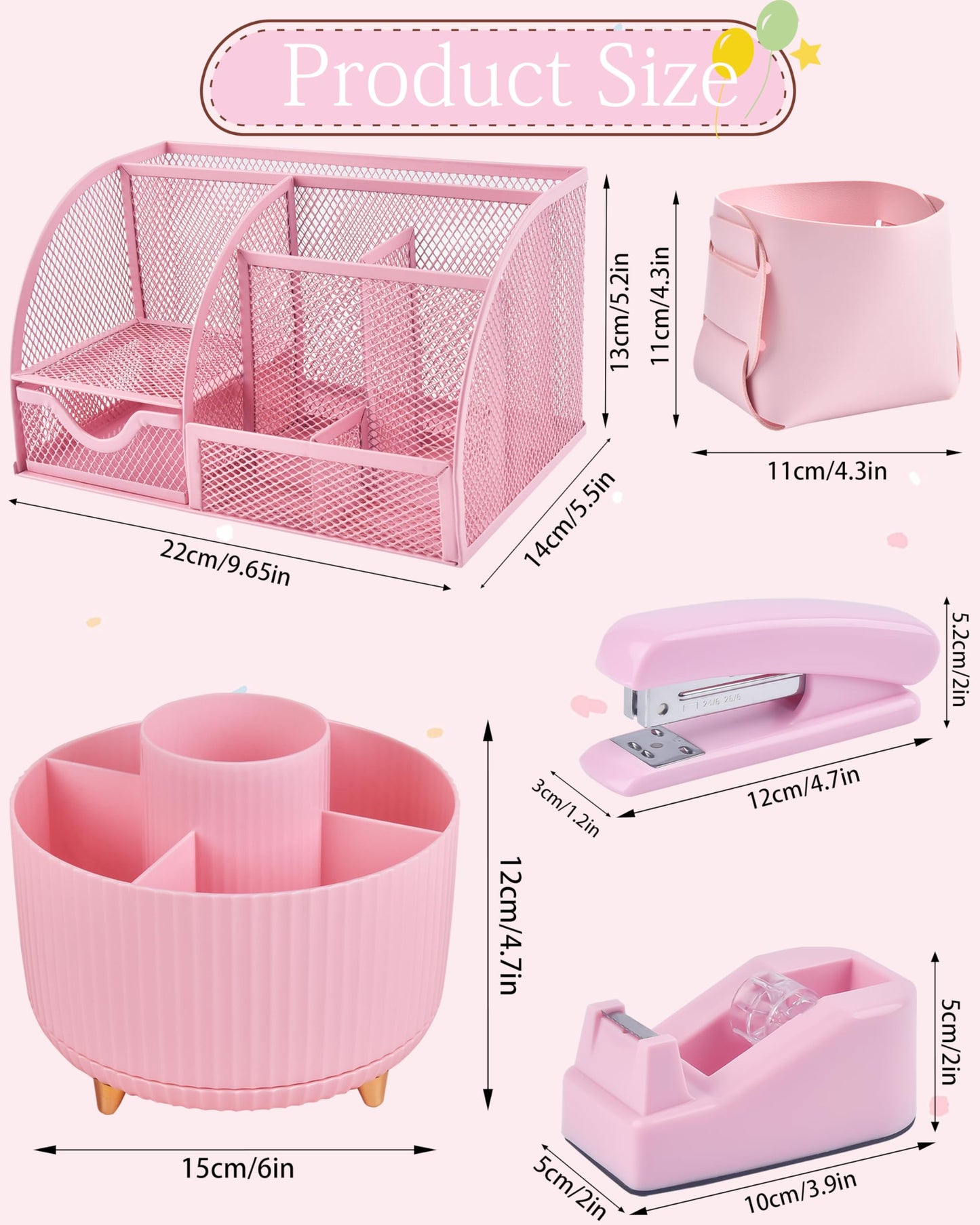 Vamrak Pink Desk Accessories and Organizers with Desk Organizer and 360°Rotating Pen Holder stapler Pen and a Lot of Office Pink Office Supplies Beautifully Presented in a Gift Box