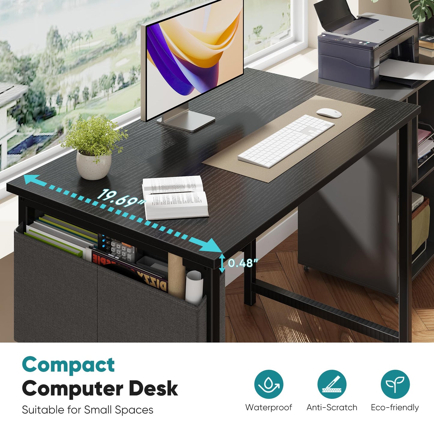 OLIXIS Computer Desk 31 Inch Home Office Desks for Small Spaces, Gaming Writing Study Work Table with Storage Bag for Bedroom, Black