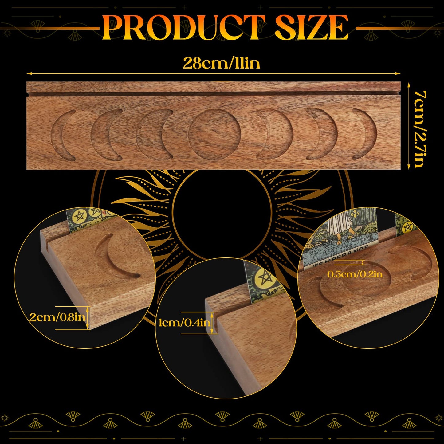 Ceiner Wooden Tarot Card Holder with Moon Phase, Witchy Stand for Oracle Lenormand Meditation, Display Daily Affirmation Cards Tarot Reading Accessories Pagan Altar Wiccan Decoration Gift Supplies