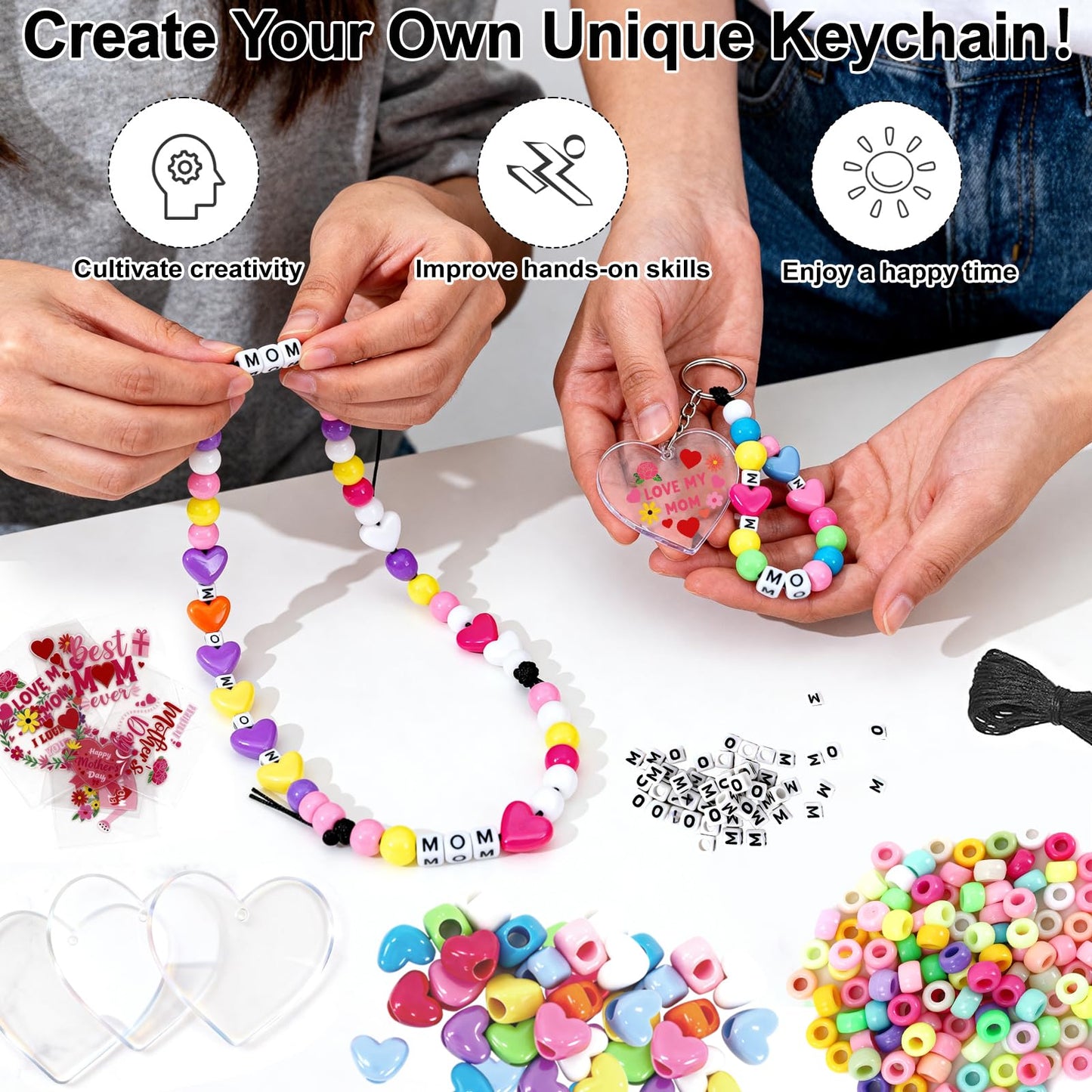 24 Set Mothers Day Craft Kits, Mom DIY Keychain Bulk Set with Acrylic Blank and UV DTF Stickers, Mama Craft Gifts Making Kit, Funny Classroom Home Birthday Art Activities Party Favors