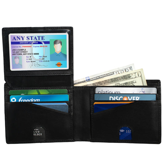 BULL GUARD RFID Blocking Wallet For Men Bifold Soft Black Genuine Nappa Leather Secure and Durable Extra Capacity Billfold with 11 Credit Cards