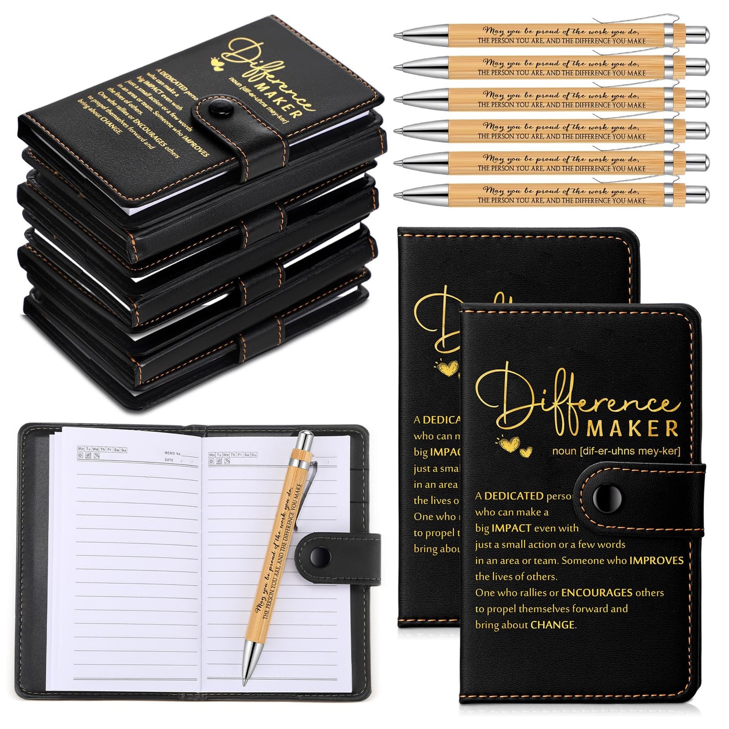 Marspark 20 Sets Difference Maker Teacher Appreciation Gifts Inspirational A5 Leather Notebooks with Pens Thank You Motivational Nurse Week Gifts for Men Women Nurse Teacher Graduation (Black)
