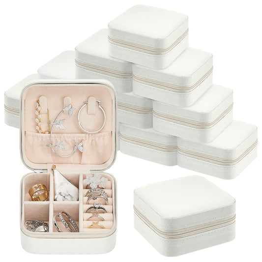 Taiyin 12 Pcs Travel Jewelry Case, Valentines Day Gifts for Her- Small Jewelry Organizer Box Bridesmaid Gifts for Women Girls (White)