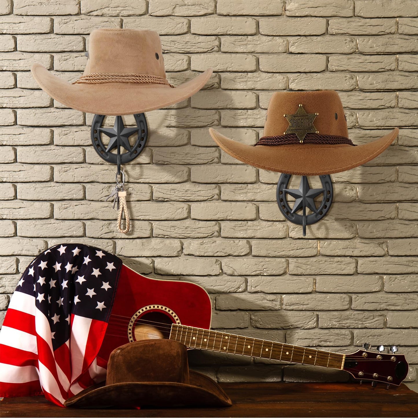 HYDERMUS Cowboy Hat Holder for Wall 2 Pack Metal Iron Cowboy Hat Rack Western Hat Hanger Horseshoe Hooks Storage Cowboy Hat Organizer Display Closet Living Room Western Gifts Wall Decor Black