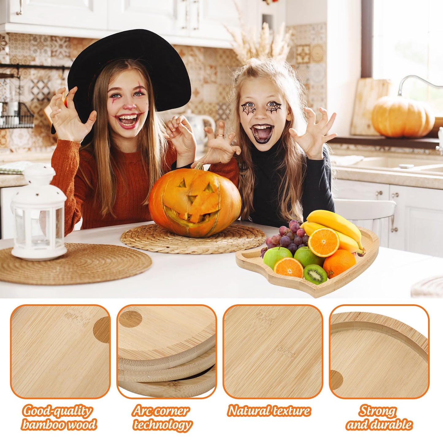 JarThenaAMCS 3 Pcs Halloween Charcuterie Board Cute Ghost Boo Wooden Cheese Platter Tray Appetizer Snack Party Serving Platters for Home Party Trick or Treat Supplies