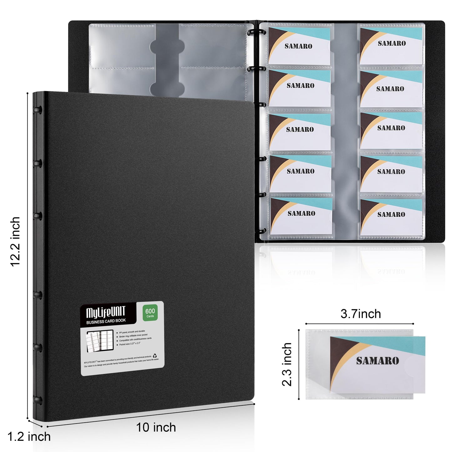 MyLifeUNIT Business Card Book, Name Card Holder Book with 600 Business Cards Capacity, Credit Card Book File Storage (Black)