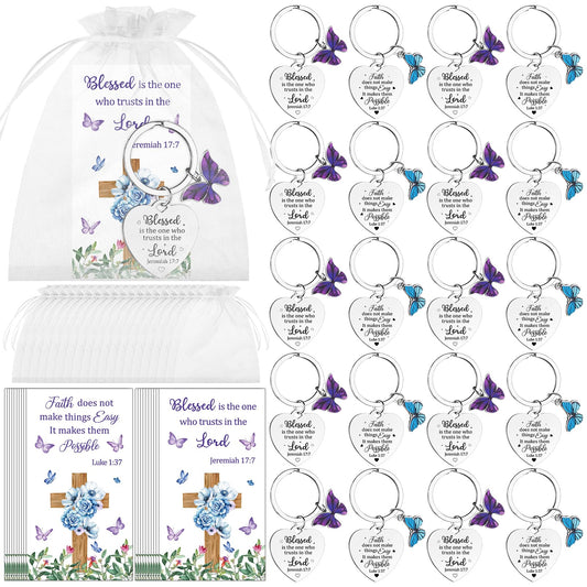 WZSTNBLA 20 Sets Inspirational Religious Gifts Christian Butterfly Keychain Motivational Encouragement Thank You Cards and Organza Bags Employee Appreciation Gift for Female Friends Staff Coworkers