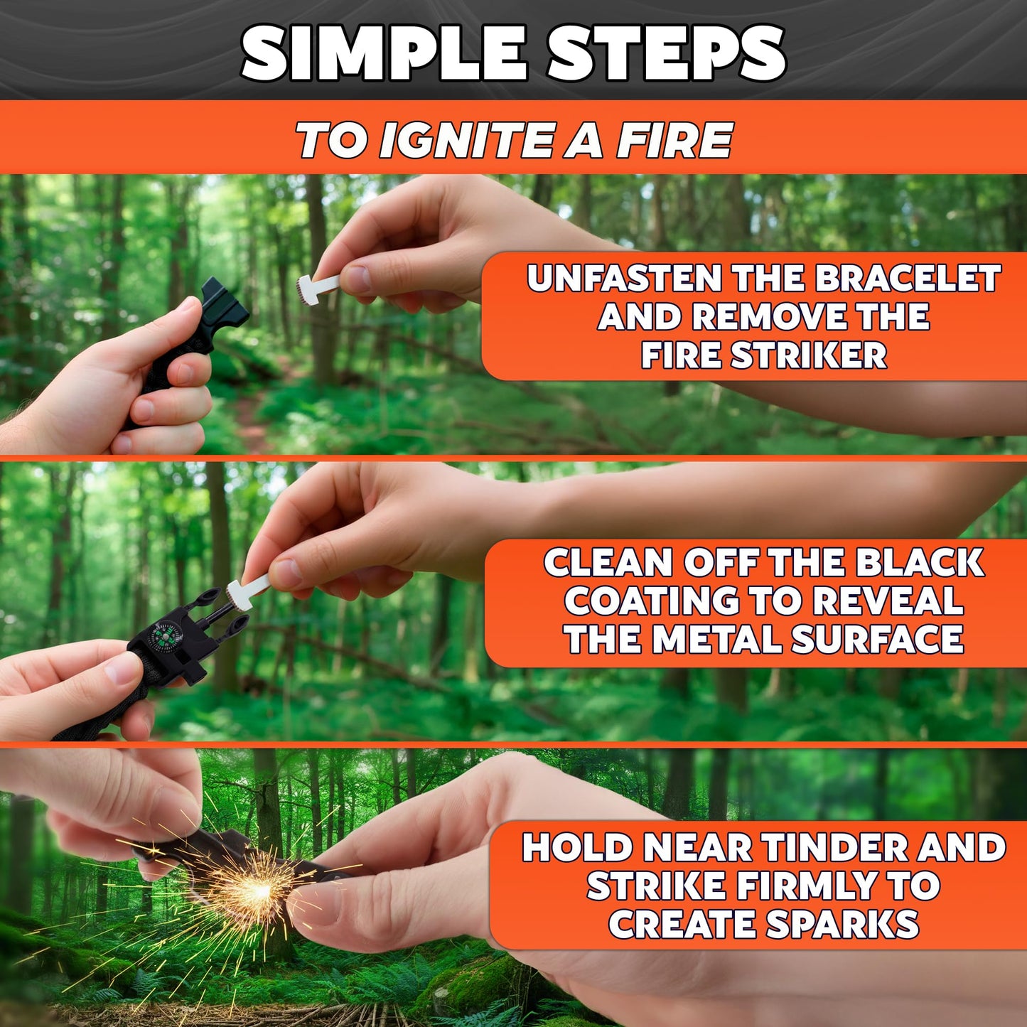 Paracord Bracelets for Men and Women – Adjustable Survival Paracord Bracelet with 11.8 ft Nylon Cord, Flint Fire Starter, Compass, Whistle & Scraper – Camping, Hiking, Fishing Gear (Black & Khaki)