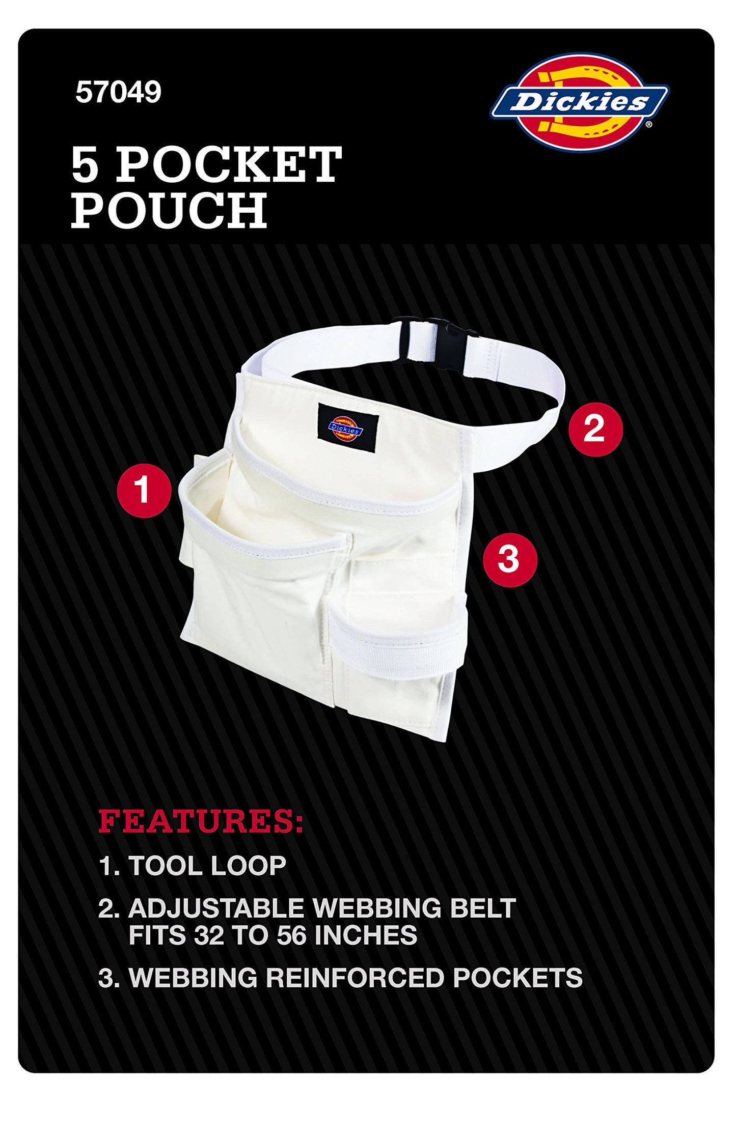 Dickies 5-Pocket Single Side Tool Belt Pouch/Work Apron for Painters, Carpenters, and Builders, Durable Canvas Construction, Adjustable Belt for Custom Fit White
