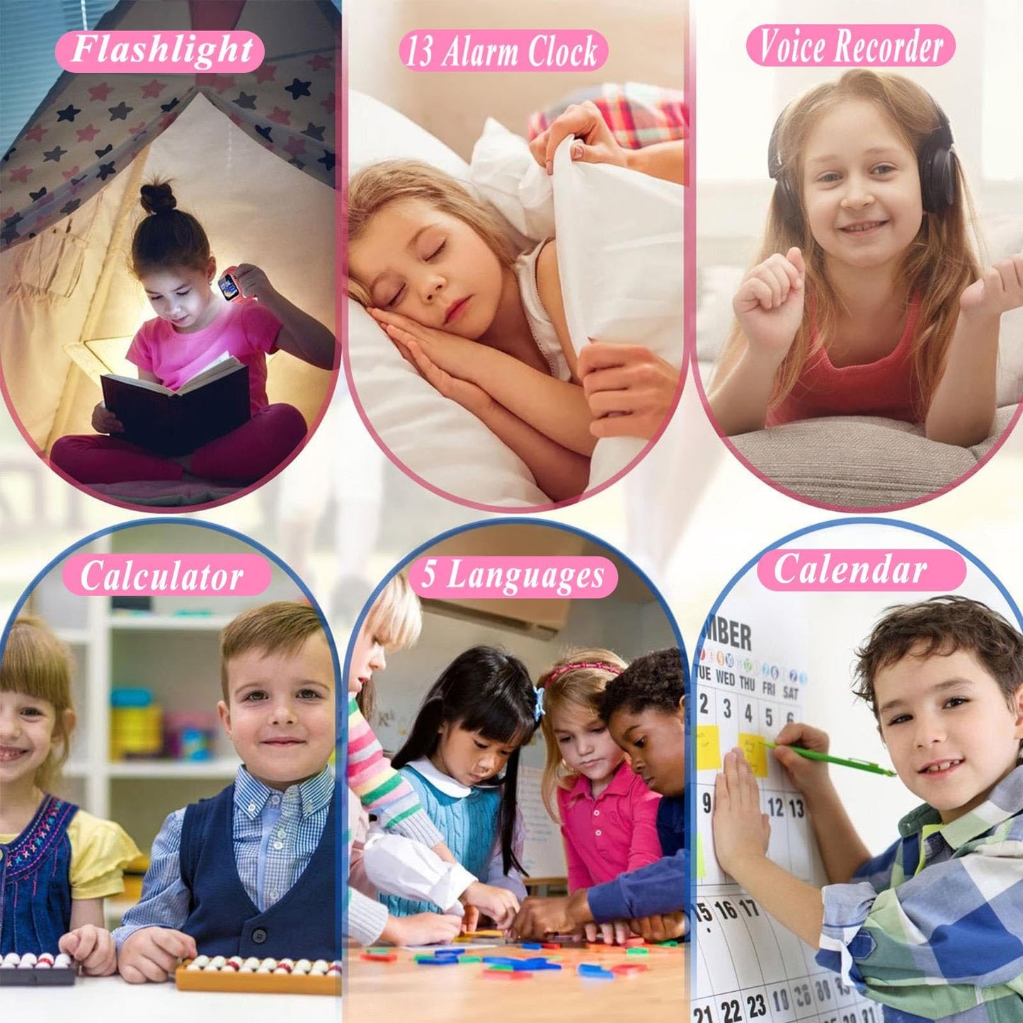 iCHOMKE Kids Smart Watch, Girls Boys Smartwatch with 32 Built-in Games Camera Video Recorder Player,Pedometer,Learning Toys Gifts for 4-10 Years Children (Pink)