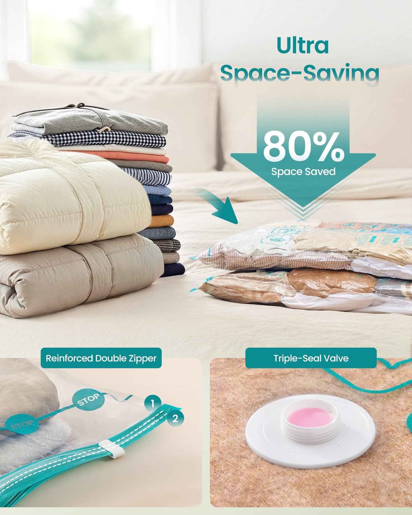 SONGMICS Vacuum Storage Bags, Rechargeable Portable Electric Pump, Space Saver Vacuum Seal Suction Bags for Clothing Travel Bedding, Reusable, 9 Pack, 3S/3M/3L, Transparent ULVB201W101