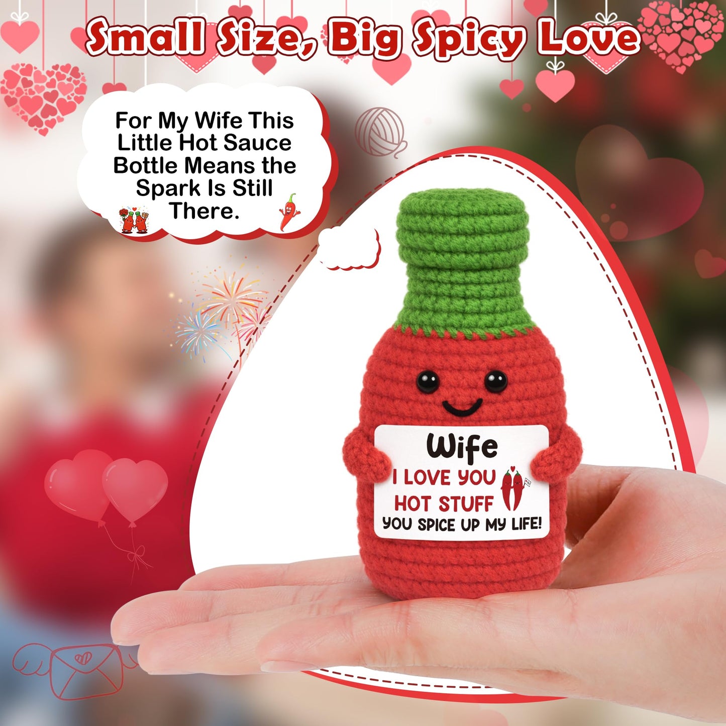 Wife Birthday Gifts for Women Anniversary Romantic Gift for Her from Husband, Mothers Day Sweet Gifts for Wife I Love You Wedding Wife's Persent Funny Handmade Crochet Hot Sauce Gift for Couple Her