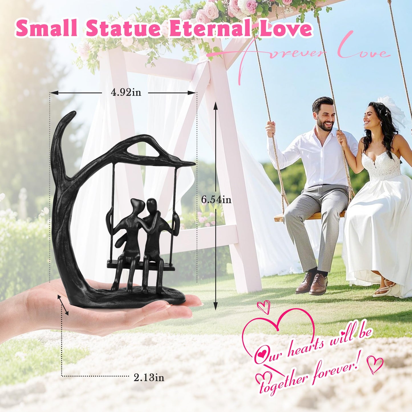 Kresecioo Anniversary Wedding Gifts for Couple/Her - Romantic Couple Statue in Love, Black Metal Figurine Sweet Loving Together Iron Sculpture Decor, Gifts for Wife Mothers Day Husband Birthday