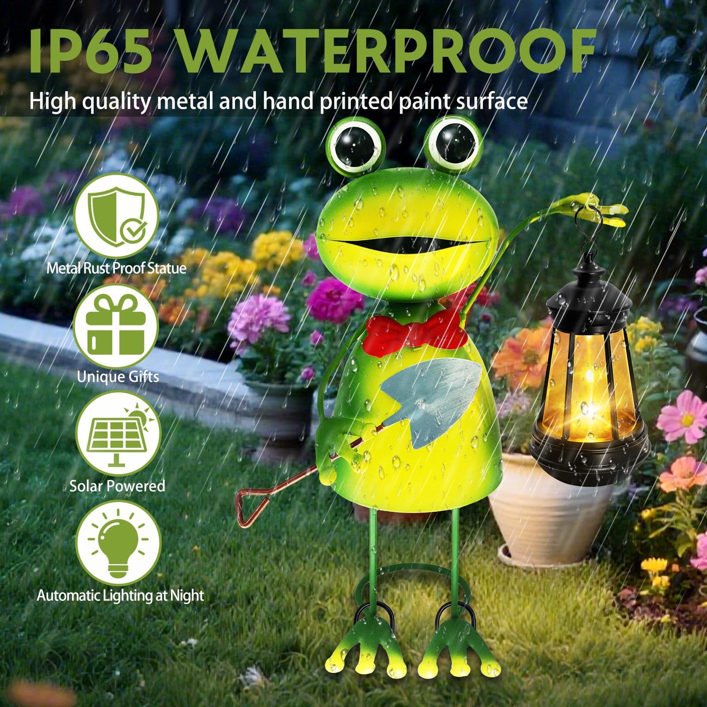 Solar Garden Lights Frog Statue with Solar Lantern,13.78in Tall Frog Decor Fairy Accessories,Mothers Day Birthday Gifts for Women Mom Grandma,Big Metal Decorative Stakes for Home Decor,Patio,Yard Art