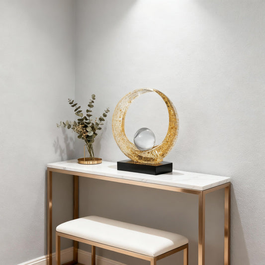 XYQXYQ Golden Wave Resin Origami Statue Modern Abstract Home Decoration Emphasizes Abstract Office Desk Center Art Statue Table Family Bedroom Living Room Golden Stripe Decoration (A-White Gold)