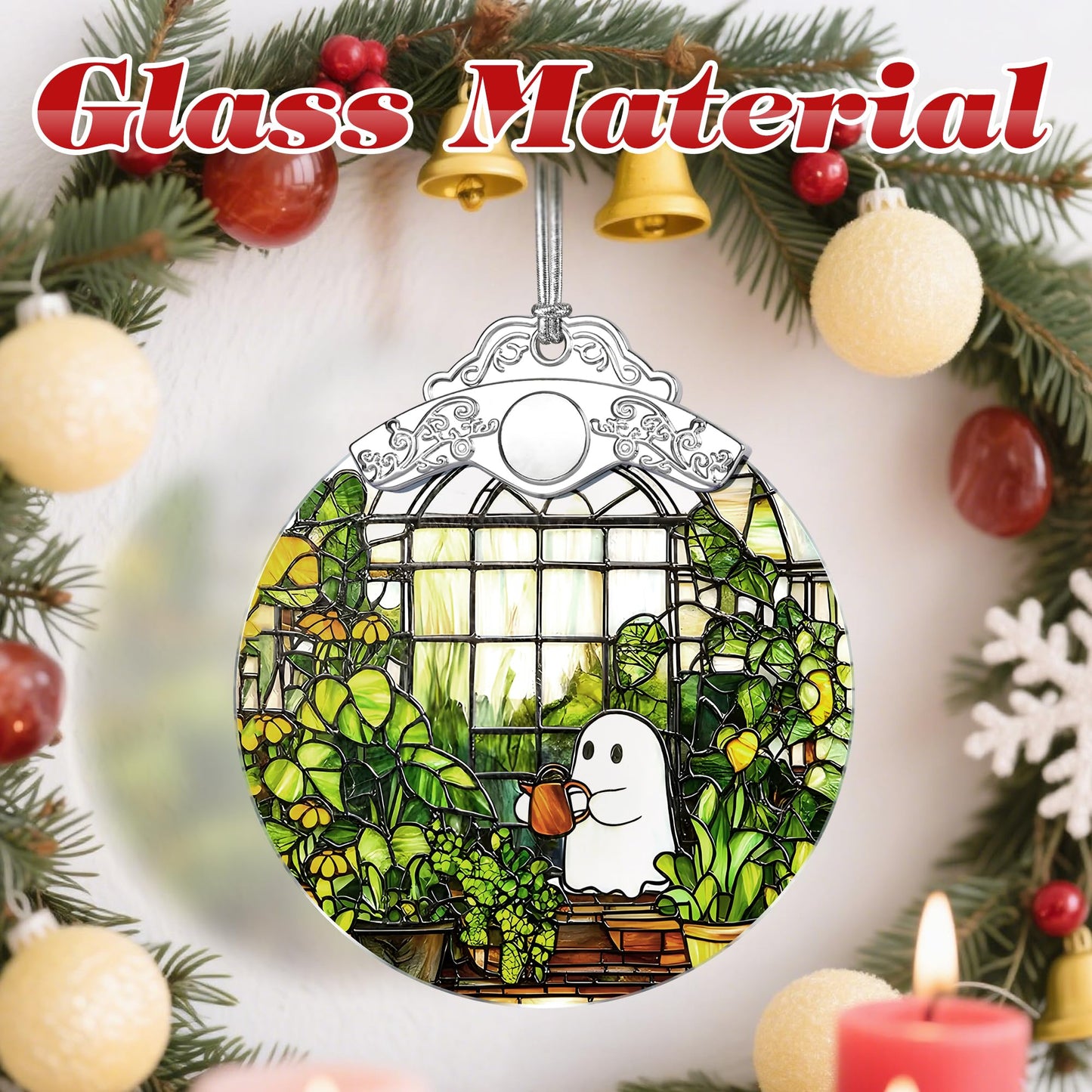 Halloween Ghost Ornament, Stained Glass Christmas Decorations, Christmas Ornaments for Tree, Holiday Ornament, Plant Lovers Gifts, Holiday Party Gifts, Gift Ideas & Xmas Gift