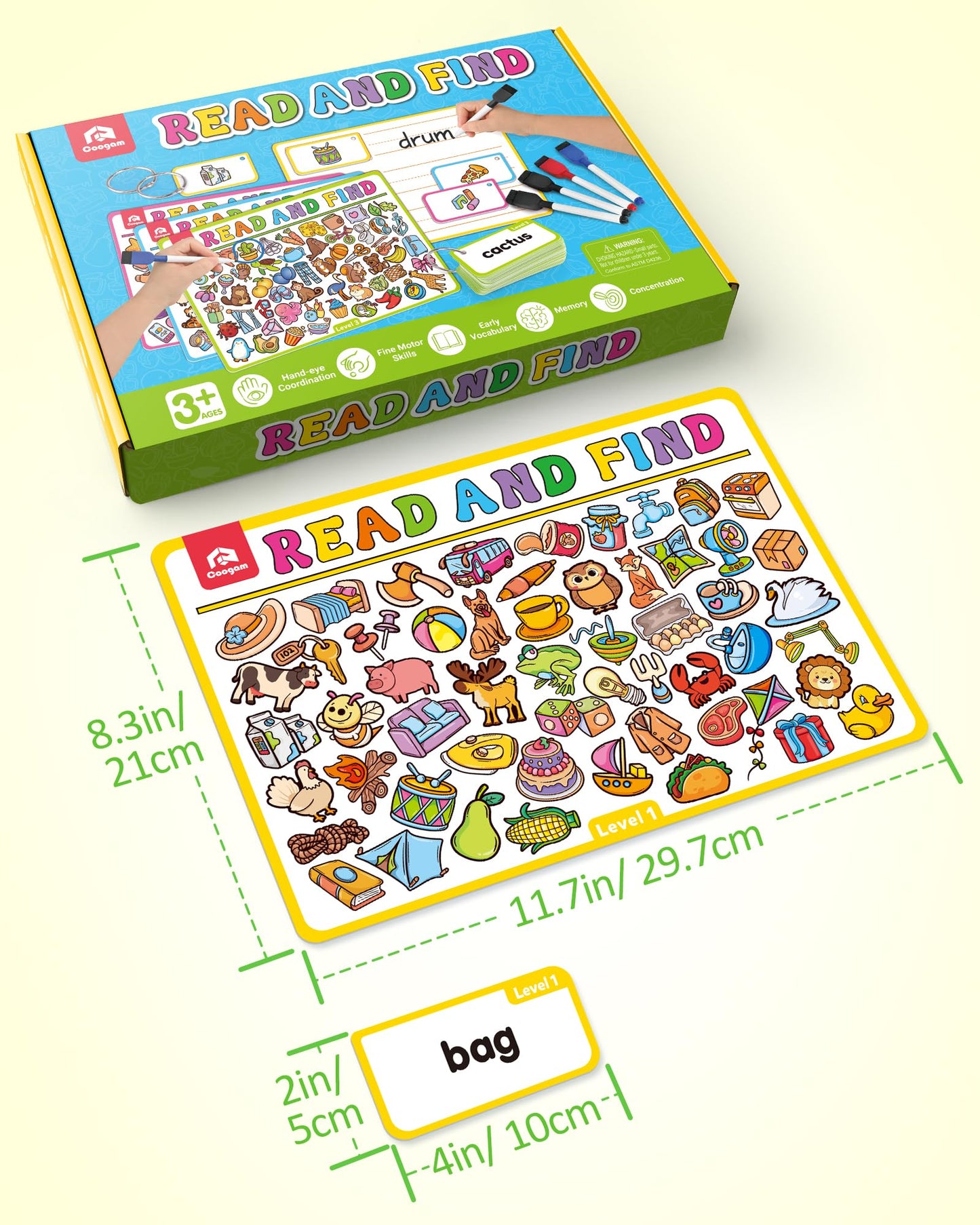 Coogam Search and Find Activity Cards for Kids, 220 Sign Words Dry Erase Busy Book Travel Games, Educational Montessori Toy Learning Flashcards for Kindergarten Preschool 3 4 5 Years Old Kids