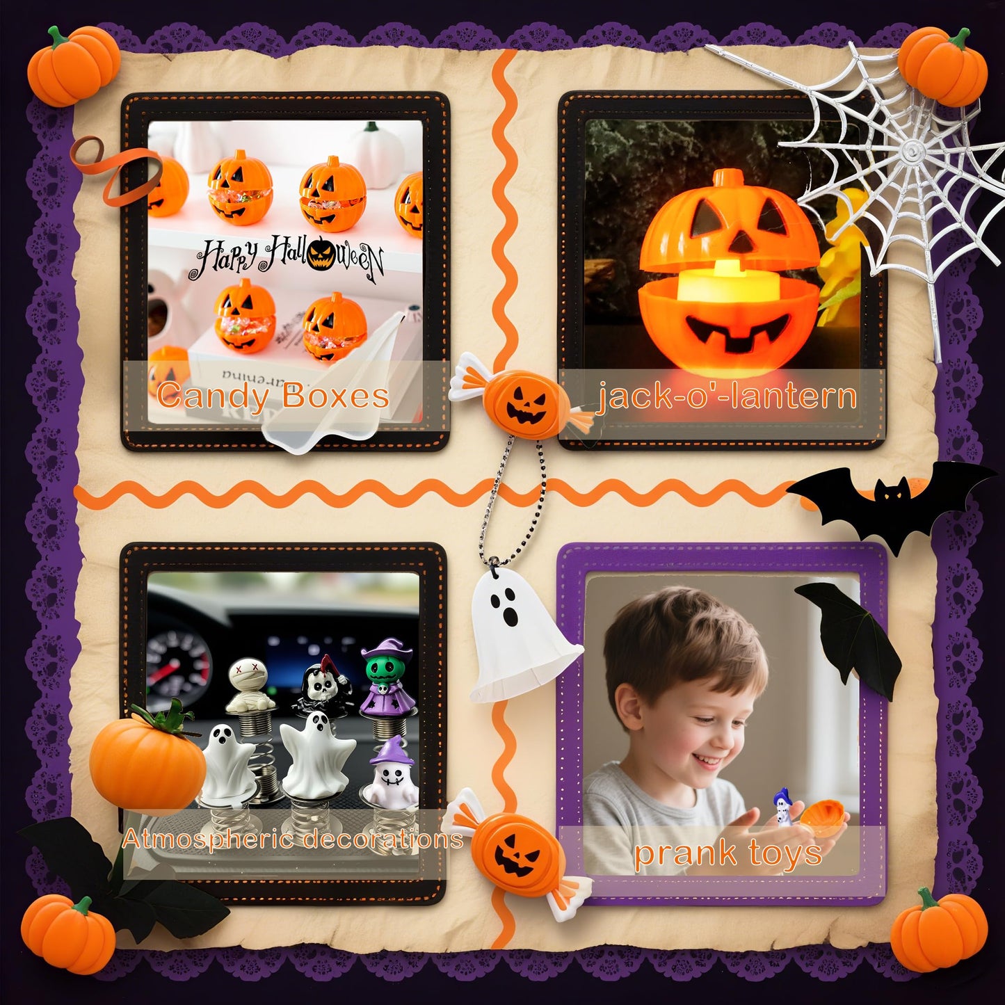 5PCS Halloween Pumpkin Trick Or Treat Boxes Prank Candy Boxes Spring Loaded Pop Up Treat Containers with 5 Halloeen Figurines for Trick or Treat Scares, Party Favors & Superise Gifts (White 5PCS)