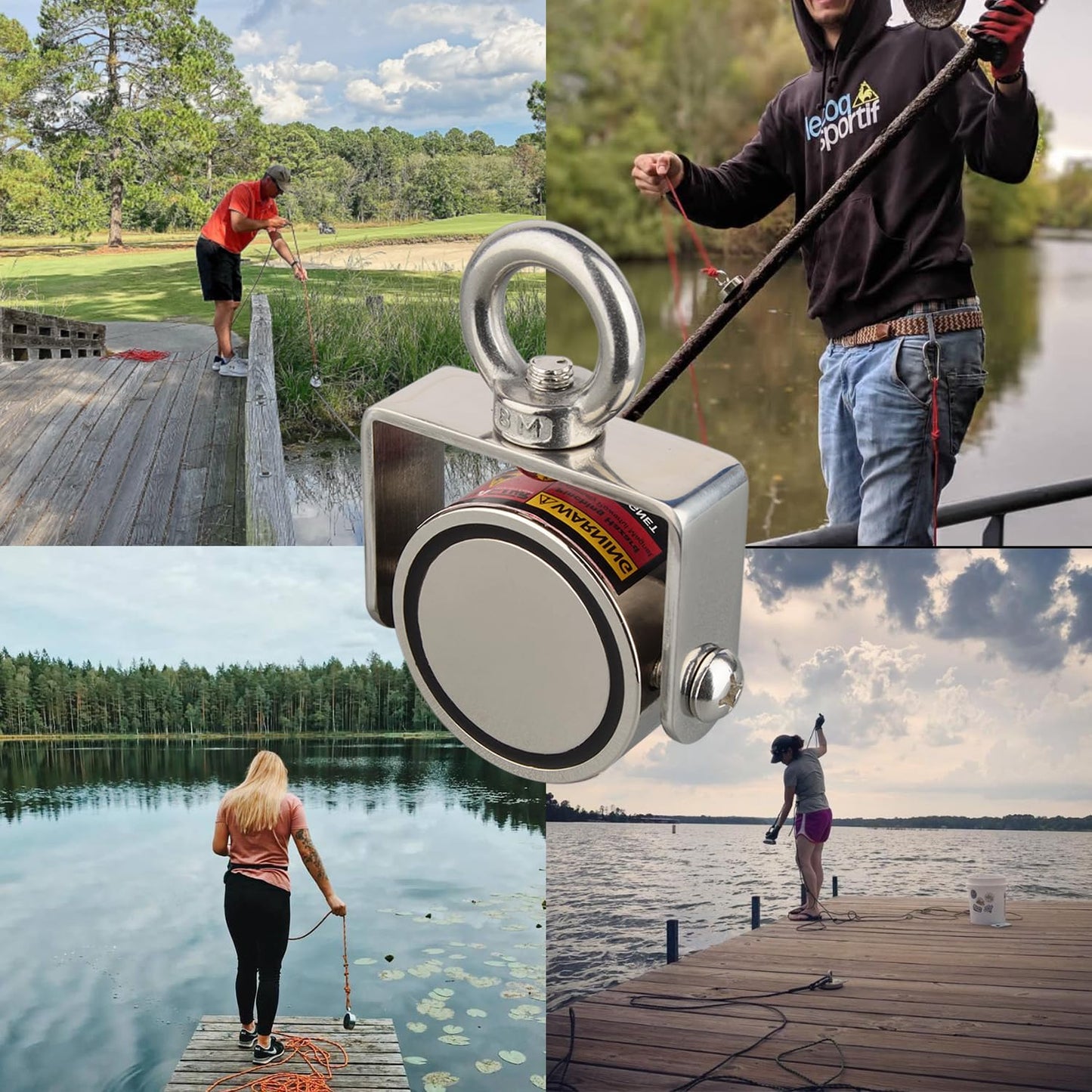 MUTUACTOR Fishing Magnet Kit,Combined 1240lb Strong Rotatable Magnet Fishing Heavy Duty,Permanent Neodymium Rare Earth Magnets with 65Ft Salvage Rope,Anti-Slip Gloves for Retrieving Treasures