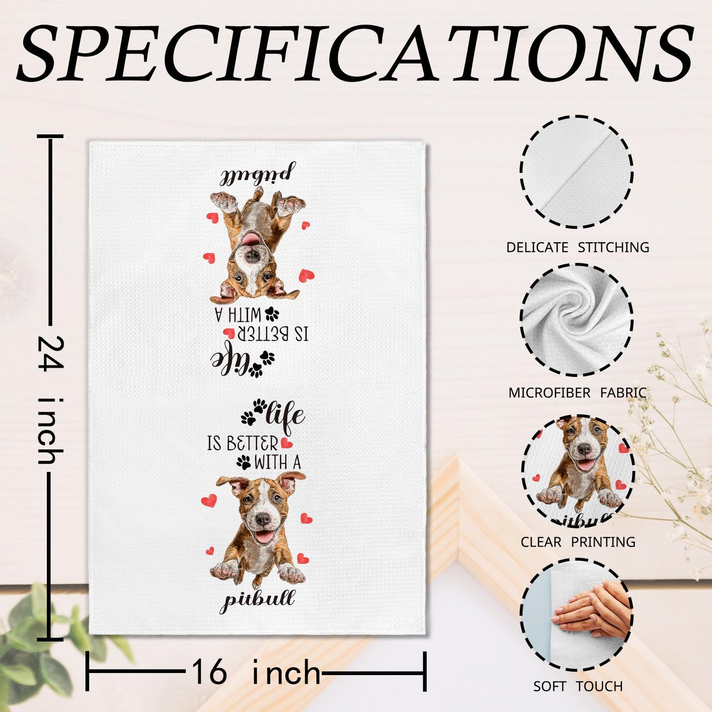 EGBTL Pitbull Gifts Kitchen Towels Set of 2, Funny Dog Hand Towels for Kitchen Bathroom Decor, Dog for Pitbull Dogs Lovers Owners Women Men Dishcloths Dish Towel 16X24 Inches