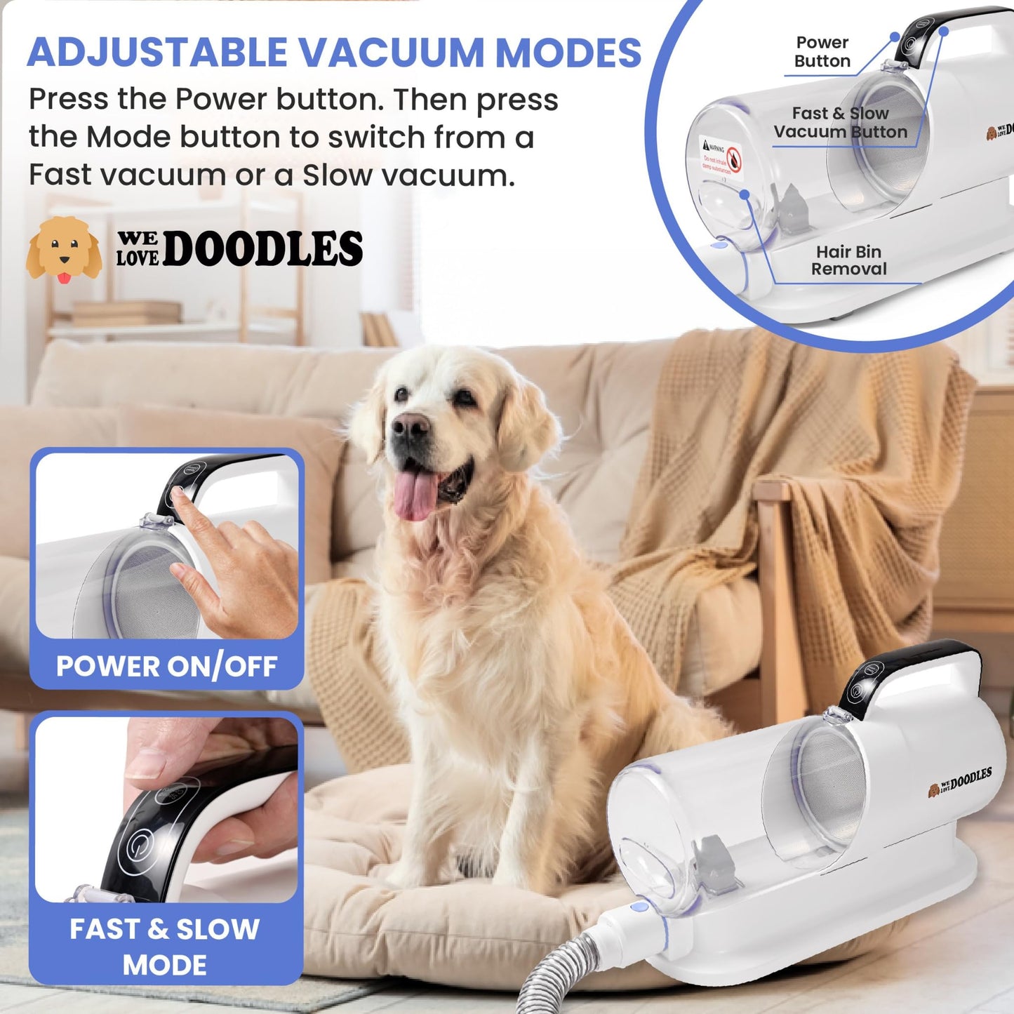 We Love Doodles 11-in-1 Dog Grooming Vacuum - Professional-Grade Dog Clippers, Lightweight Pet Vacuum Grooming Kit for Dogs at Home, for Long Hair & Non Shedding Dogs, Goldendoodles & Poodles