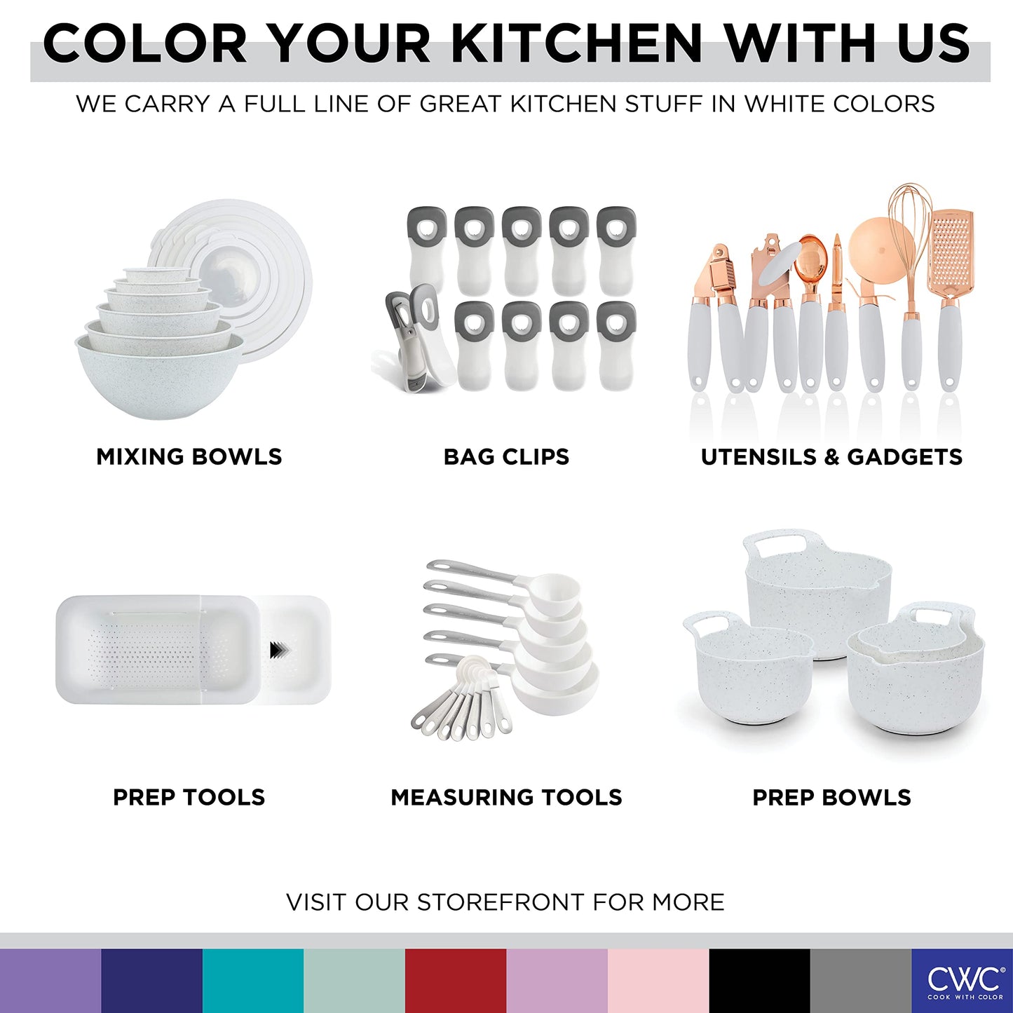 COOK WITH COLOR Kitchen Gadget Set Copper Plated Stainless Steel Utensils with Soft Touch Handles, Copper White, 10 Pieces
