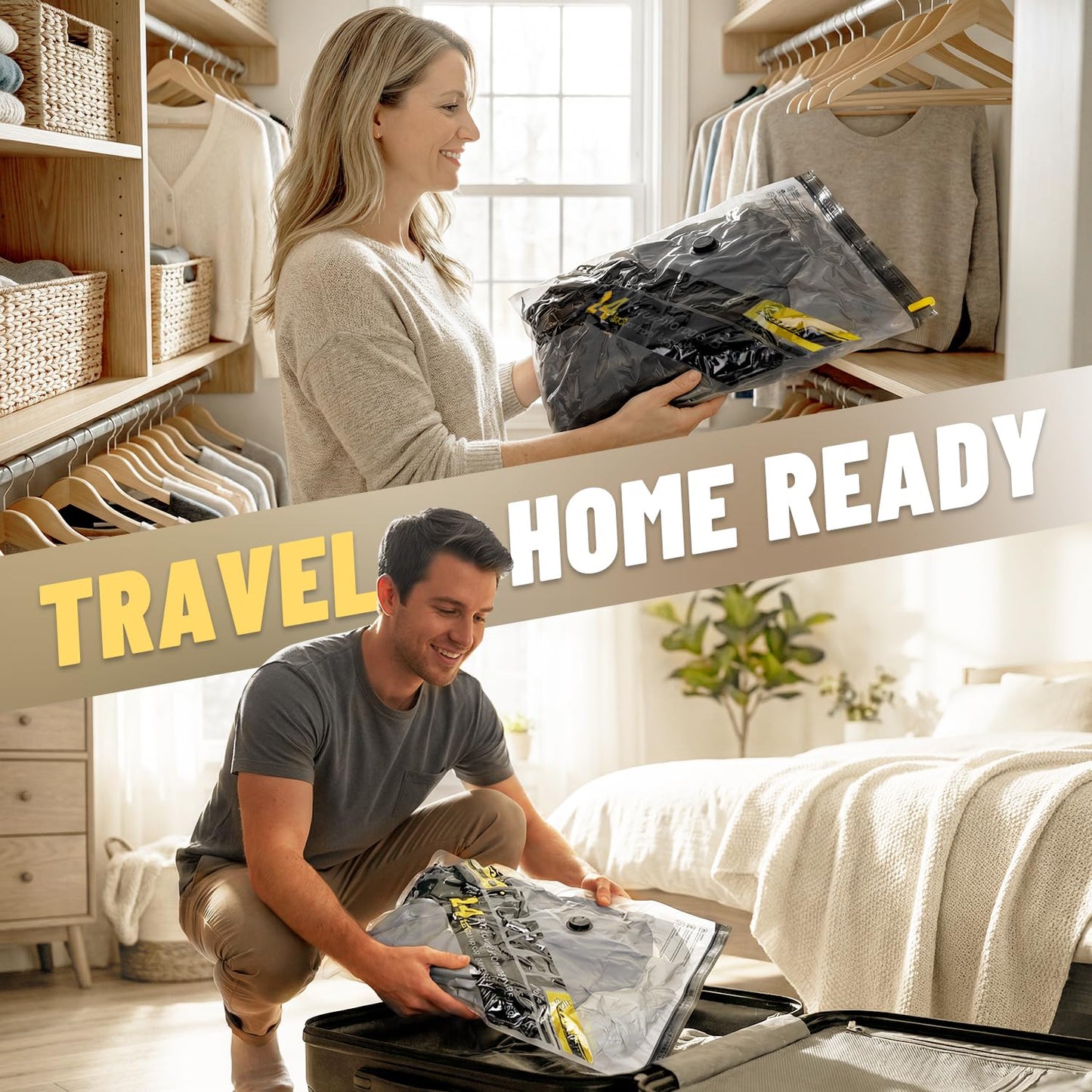 WellMall Cordless Vacuum Bags for travel - 18 Pack Rechargeable Wireless Vacuum Seal Bags for Clothing Travel, Space Saver vacuum storage bags with pump for Clothes, Blankets & Luggage Organization