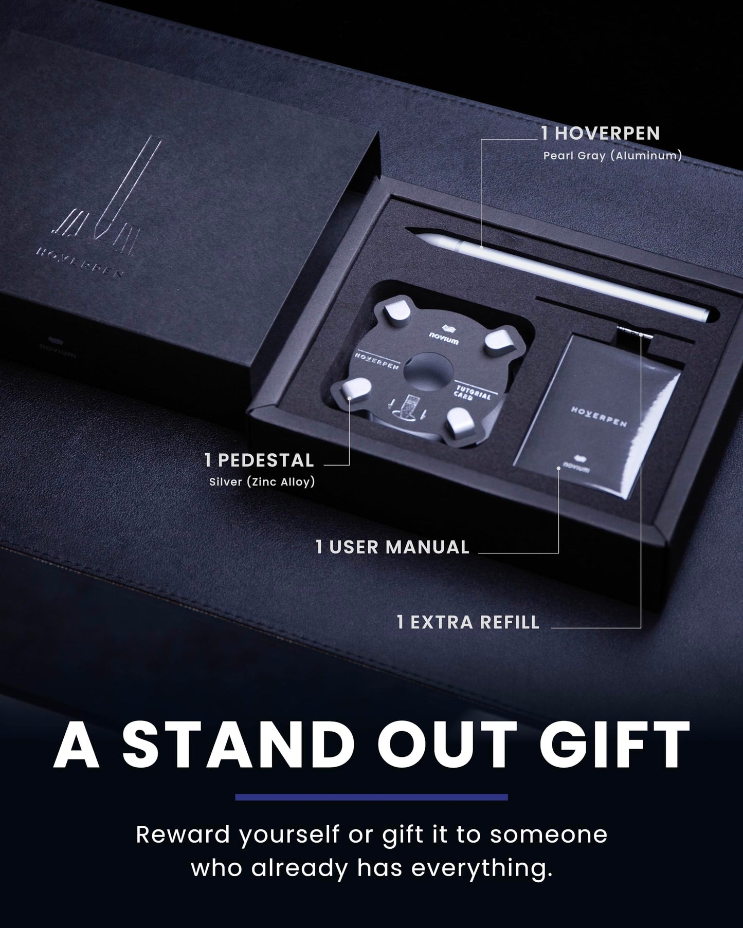 novium Hoverpen - Luxury Pen for Men & Women, Vertically Standing Executive Ballpoint Pen with Top Grade Free-Flowing Ink Refill, Metal Made, Unique Gifts, Luxury Pen for Men, Mens Gifts Ideas