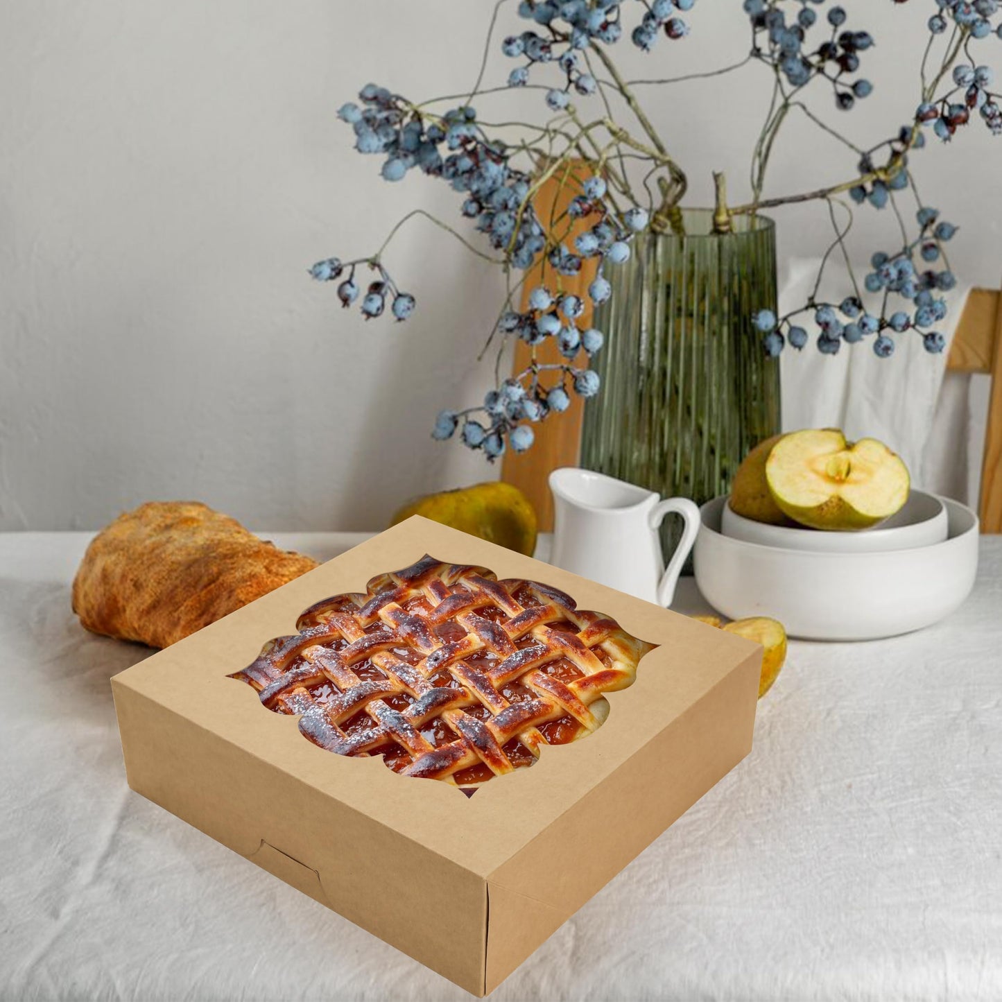 NPLUX 20 Pack Pie Boxes 10x10x3inch Bakery Boxes with Window Dessert Pastry Boxes Pie Boxes 10 inch for Pies Cheesecake and Chocolate Covered Strawberries,Mothers Day Party Favors(Brown)