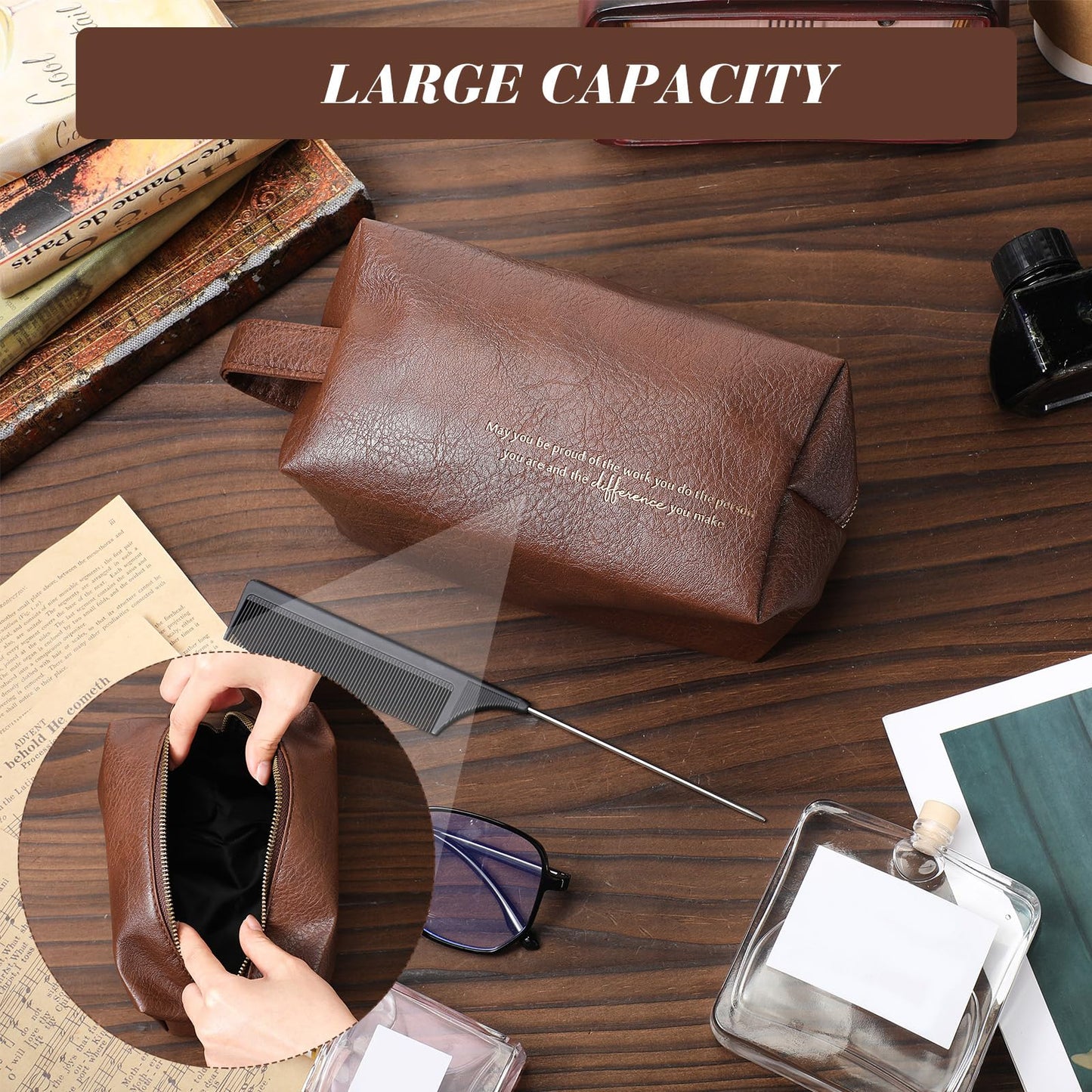 Clysee 12 Pcs Groomsmen Gifts Bag for Men PU Leather Toiletry Travel May You Be Proud of the Work Sign Large Capacity Makeup Bag with Zipper Employee Appreciation Gift Shaving for Coworker Dad