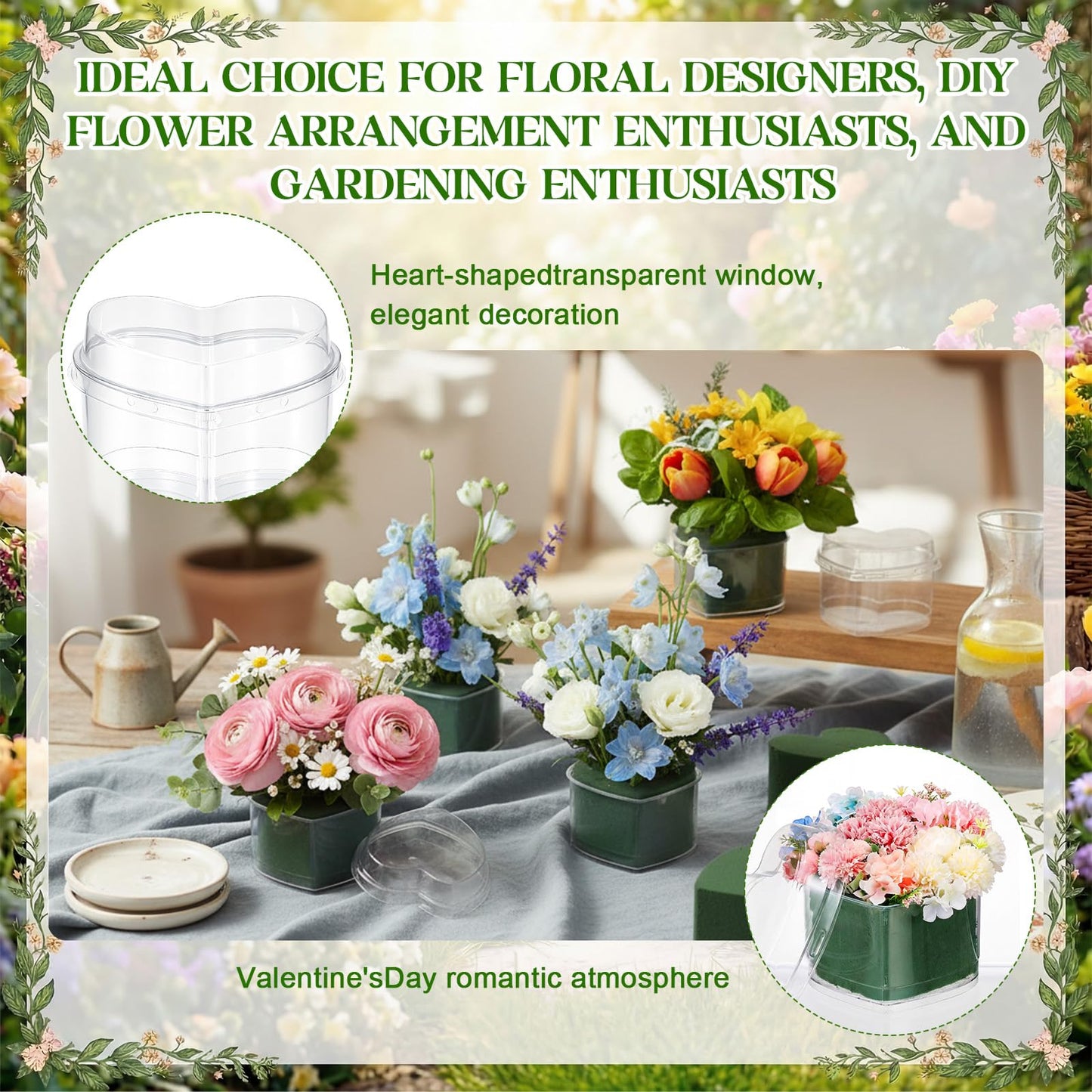 FunooFuno 12 Pcs Plastic Heart Shaped Boxes for Flower 2.95" x 2.95" Plastic Gifts Box with Lids Floral Foam Mini Clear Heart Containers Thank You Gifts for Teacher Mother's Day Wedding Anniversary