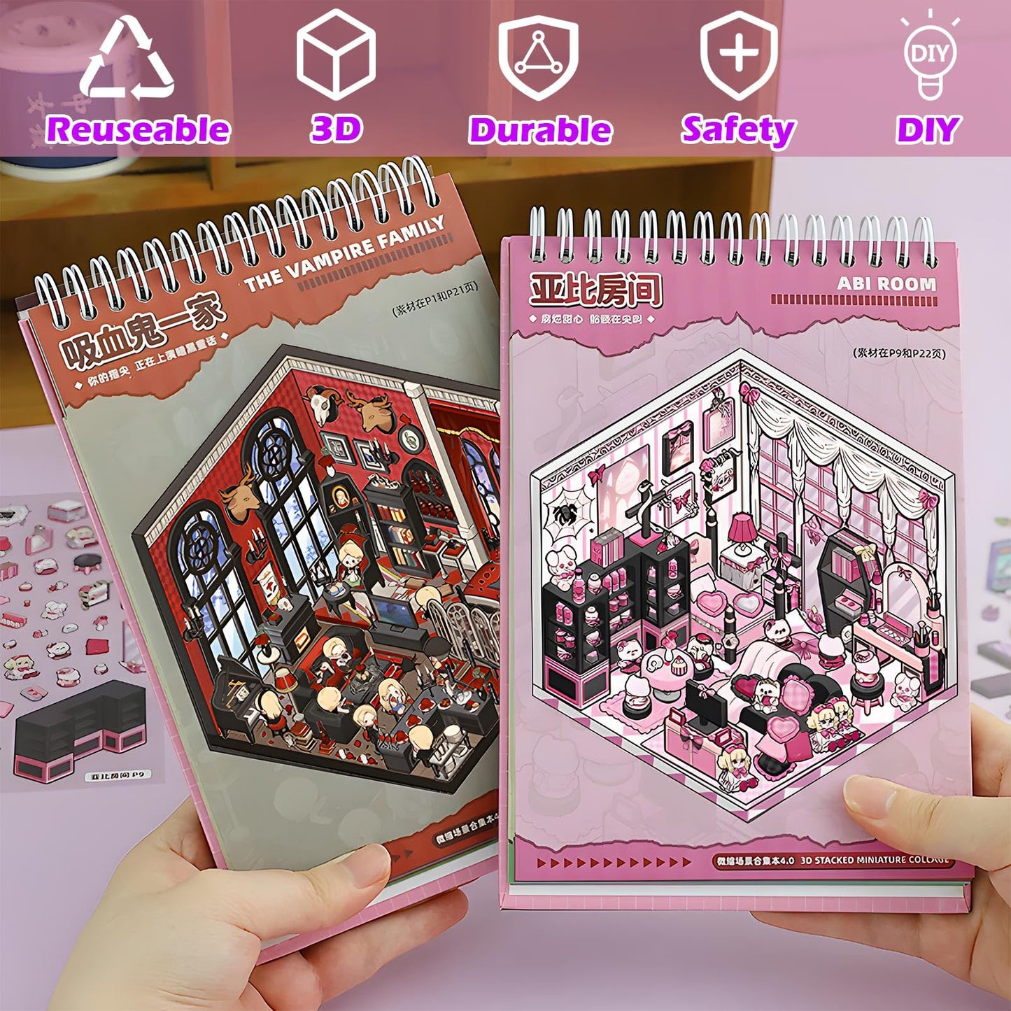 SWIMDOG 20 Sets DIY 3D House Goth Sticker Scene for Adults, Micro Horror Style DIY Scenes Therapy Sticker, Halloween Party Favors Goodie Bags Stuffer, Gifts for Friends, Adults