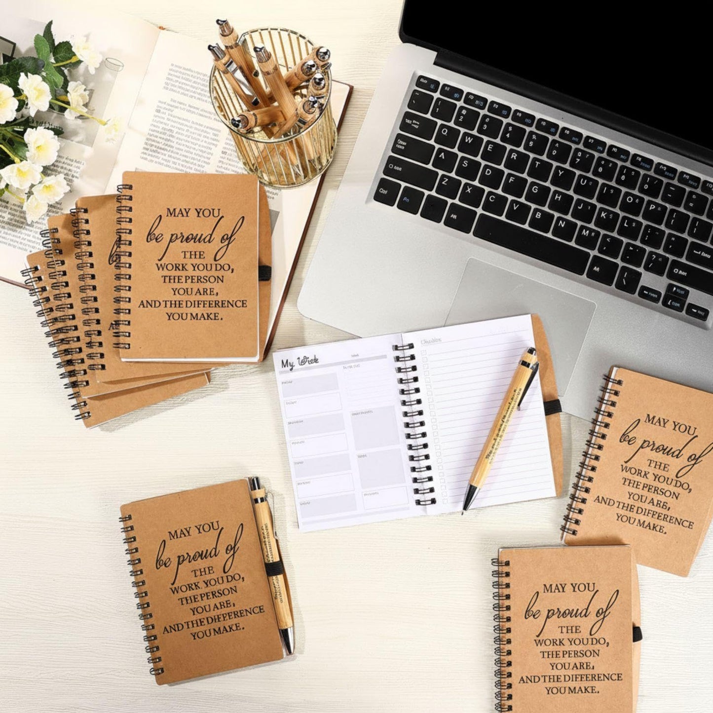 Tellingyou 20 Pcs Employee Appreciation Gifts Bulk Inspirational Spiral Notebooks 2026-2027 Planner Pocket Notepads with Motivational Pens Thank You Gifts for Teacher Coworker Volunteer