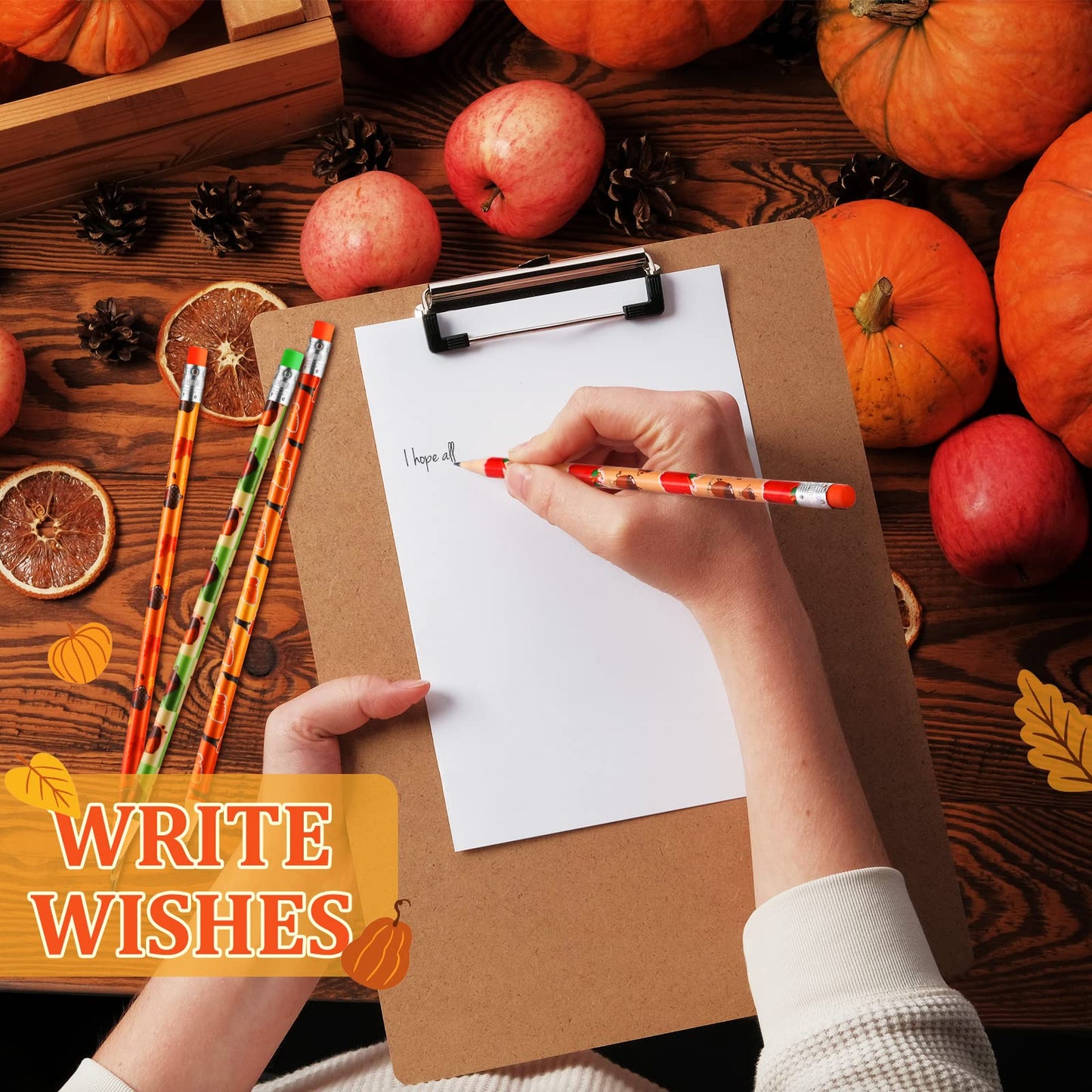 Crtiin 50 Pcs Fall Pencil Thanksgiving Assortment Wood Pencils Autumn Cylinder Funny Pencils Maple Leaf Turkey Pumpkin Decorative Pens for Kids School Supplies Autumn Party Gift, 10 Styles