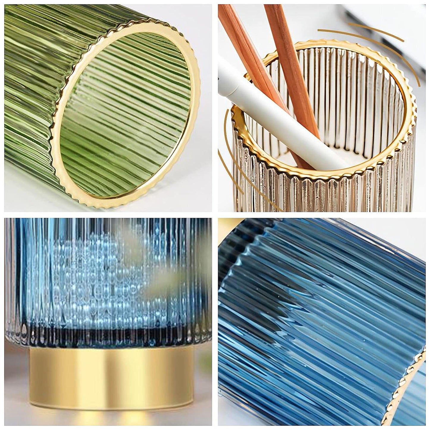 DASITON Makeup Brush holder Organizer,Crystal Cosmetic Makeup Brush Glass Brushes Storage Holder, Vintage Make Up Brush Cup Pen Pencil Holder striped vase(Coffee S)