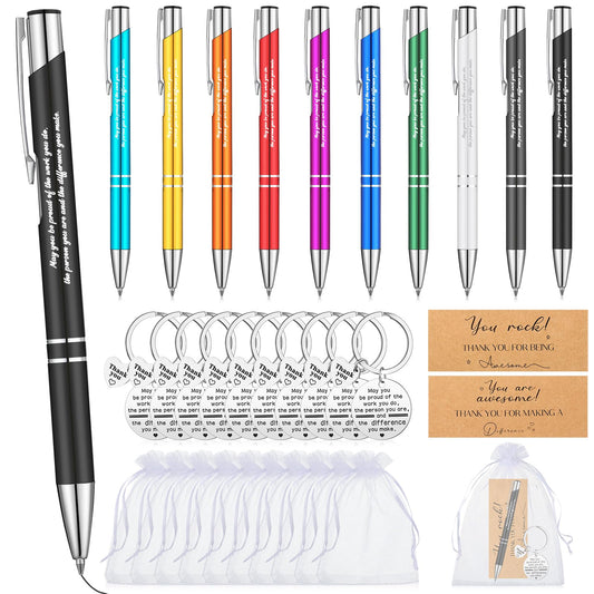 Teling 10 Sets Employee Appreciation Gifts Bulk Inspirational Pens Motivational Keychains Thank You Ballpoint Pen Gifts for Coworkers Teachers Staff Christmas