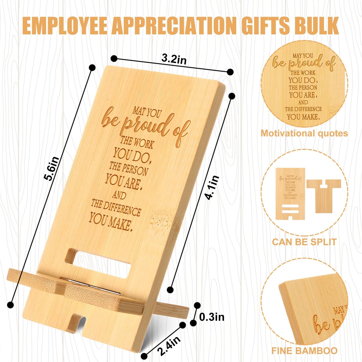 Novabright 12 Sets Employee Appreciation Gifts Bulk Bamboo Wooden Phone Stand for Desk with Greeting Cards Organza Bags Thank You Gifts for Coworkers Nurse Teacher Staff Office