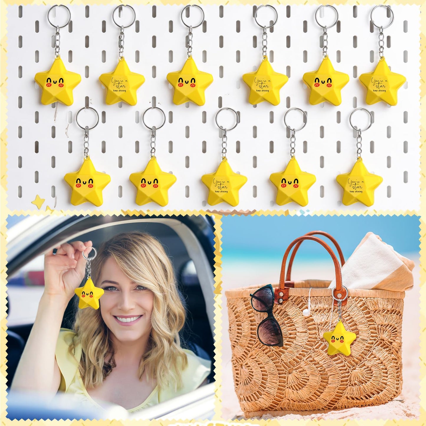 Wavwavw 36 Set Inspirational Gifts Star Keychain with You Are a Star Card Office Thank You Gift for Team Employee Coworkers (Yellow)