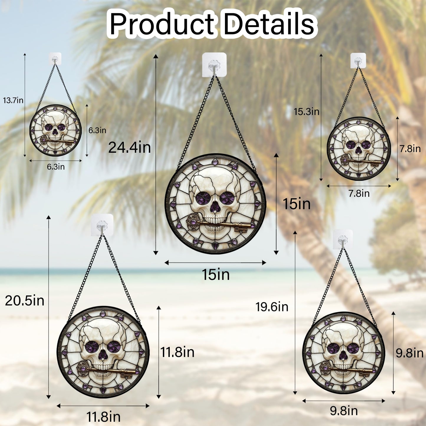 CRISGIF Stained Glass Window Hanging - Halloween Scary Skull Suncatcher for Doors Garden Home Spooky Purple Skeleton Key Sun Catchers Gothic Decor Horror Gifts for Women Men Friend Boy Girl 6.3 in