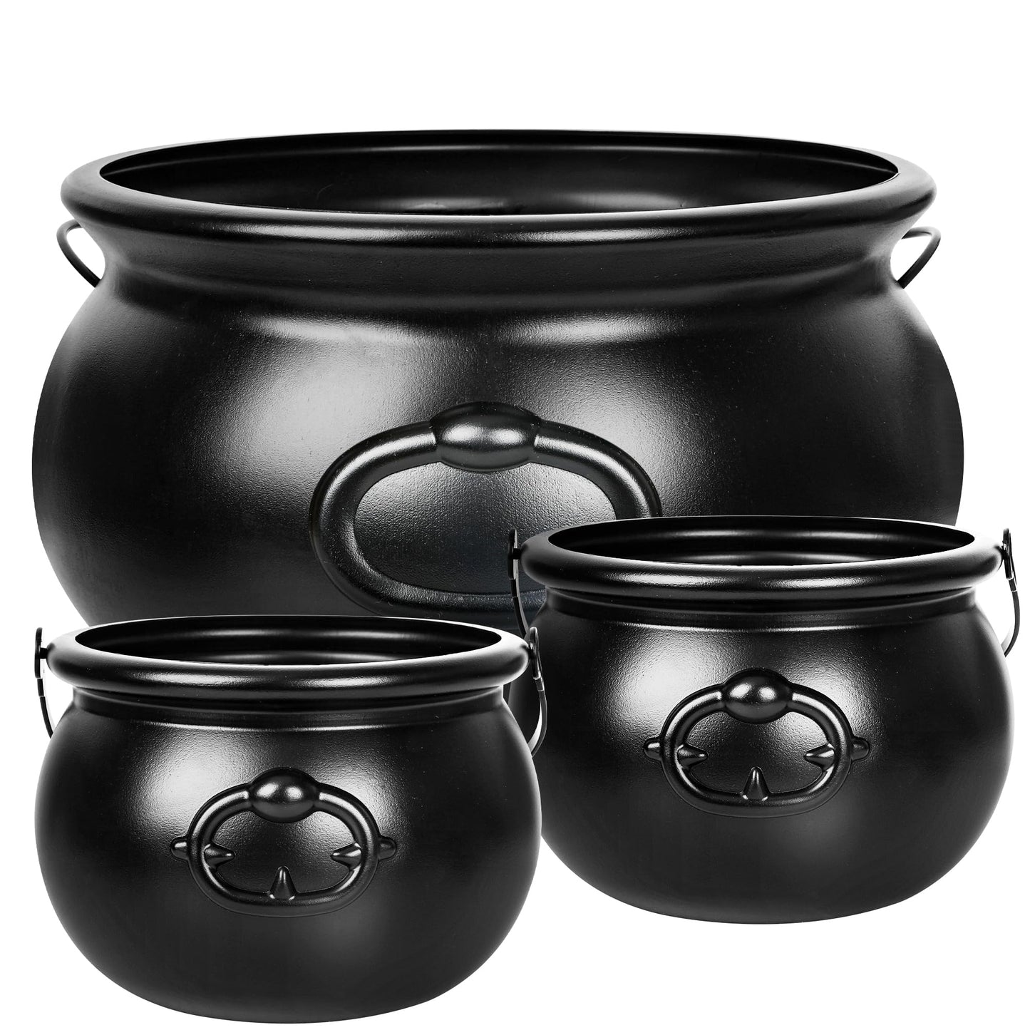 3PCS Cauldron Halloween Decor, 12.6" and 7.68" Halloween Bucket Witch Cauldron, Plastic Black Candy Holder Pot Spooky Punch Bowl for Halloween Decorations Trick or Treat St Patrick's Day Party Favors