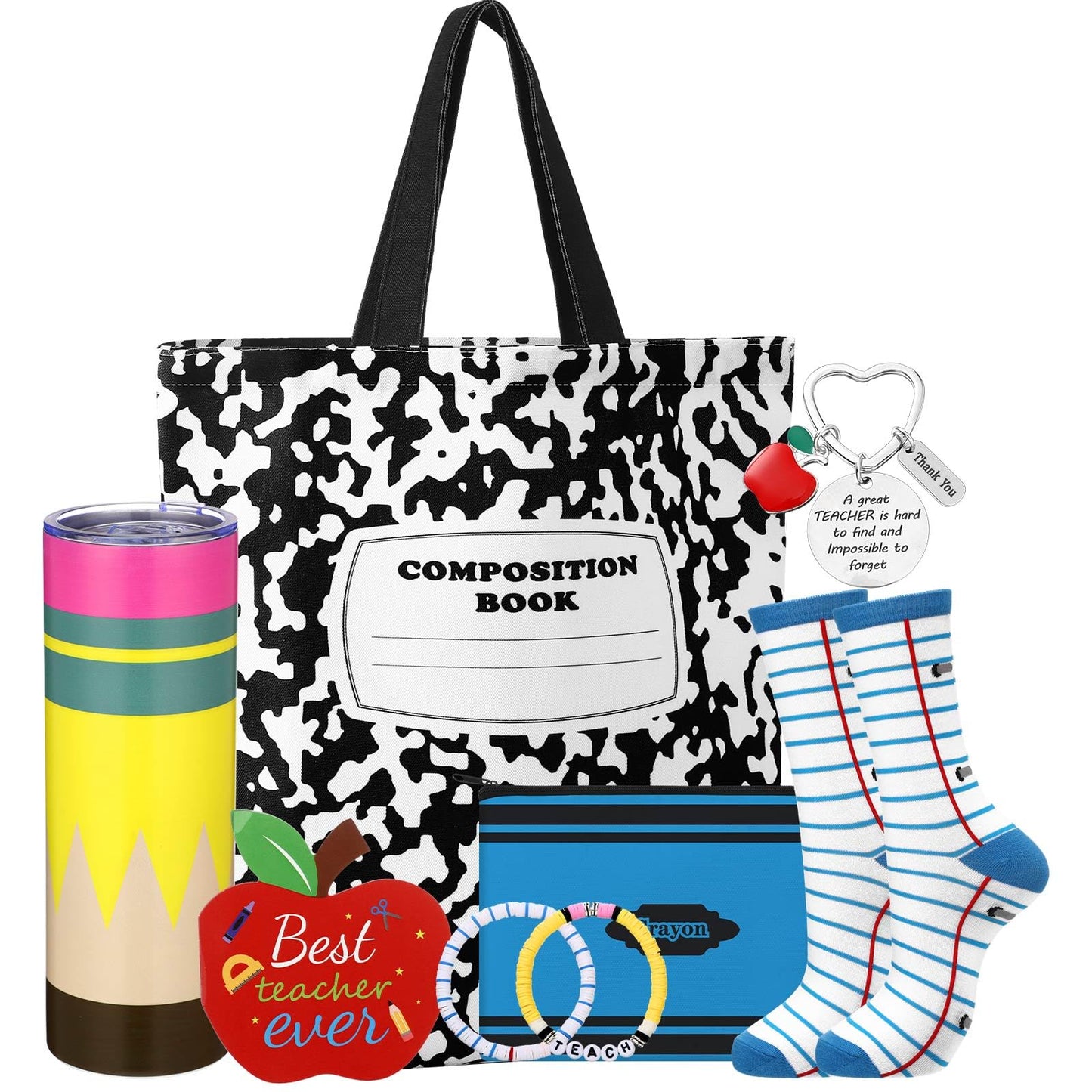 Sieral Graduation Teacher Appreciation Gifts for Women Thank You Teacher Gifts Set First Day of School Appreciation Favor Basket Set of 8(Composition)