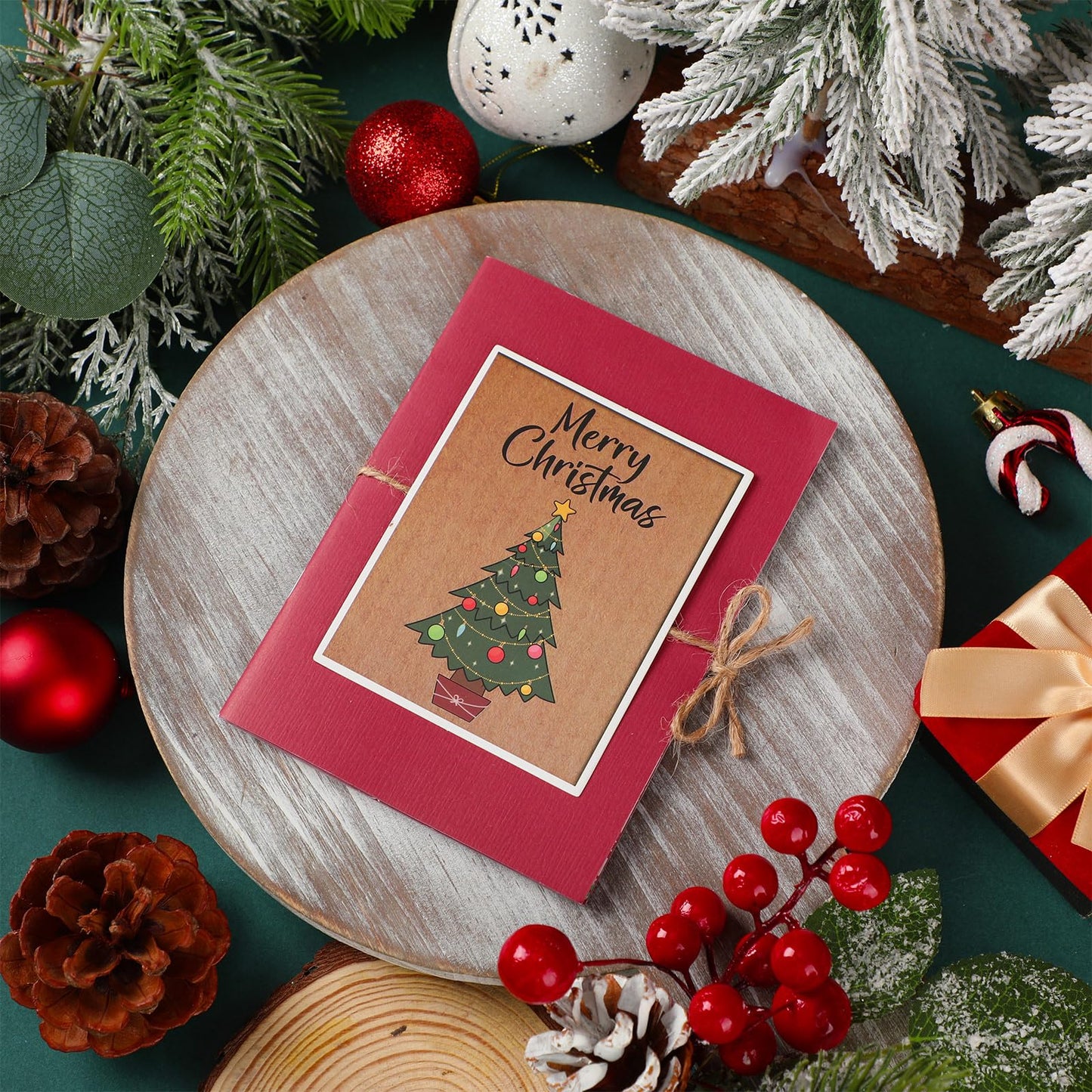 Engrowtic Christmas Gift Card Book 5 Slots Gift Postcard Sleeves Christmas Tree Money Holder Envelope Booklet for Cash Xmas Party Supplies for Teacher Office Employee Appreciation